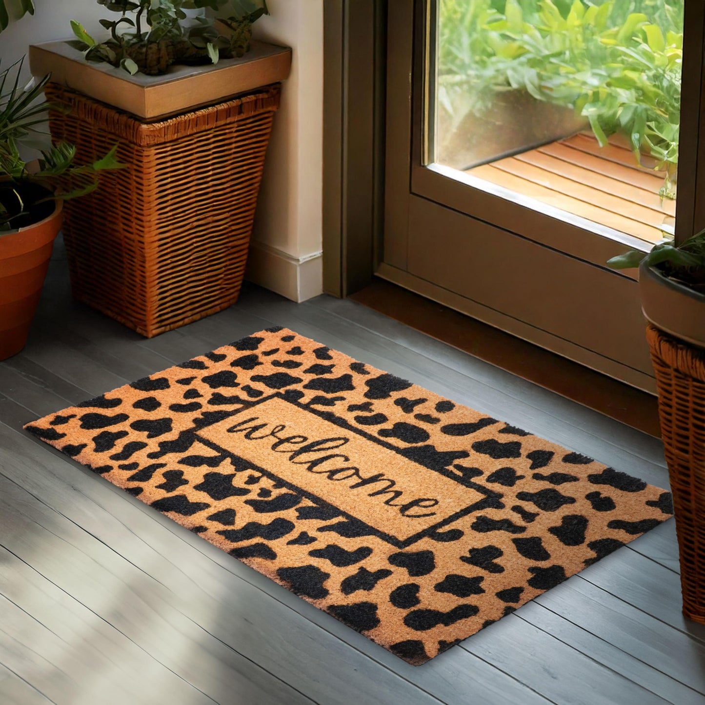 Antirutsch Fussmatte, Welcome - Leoparden Muster