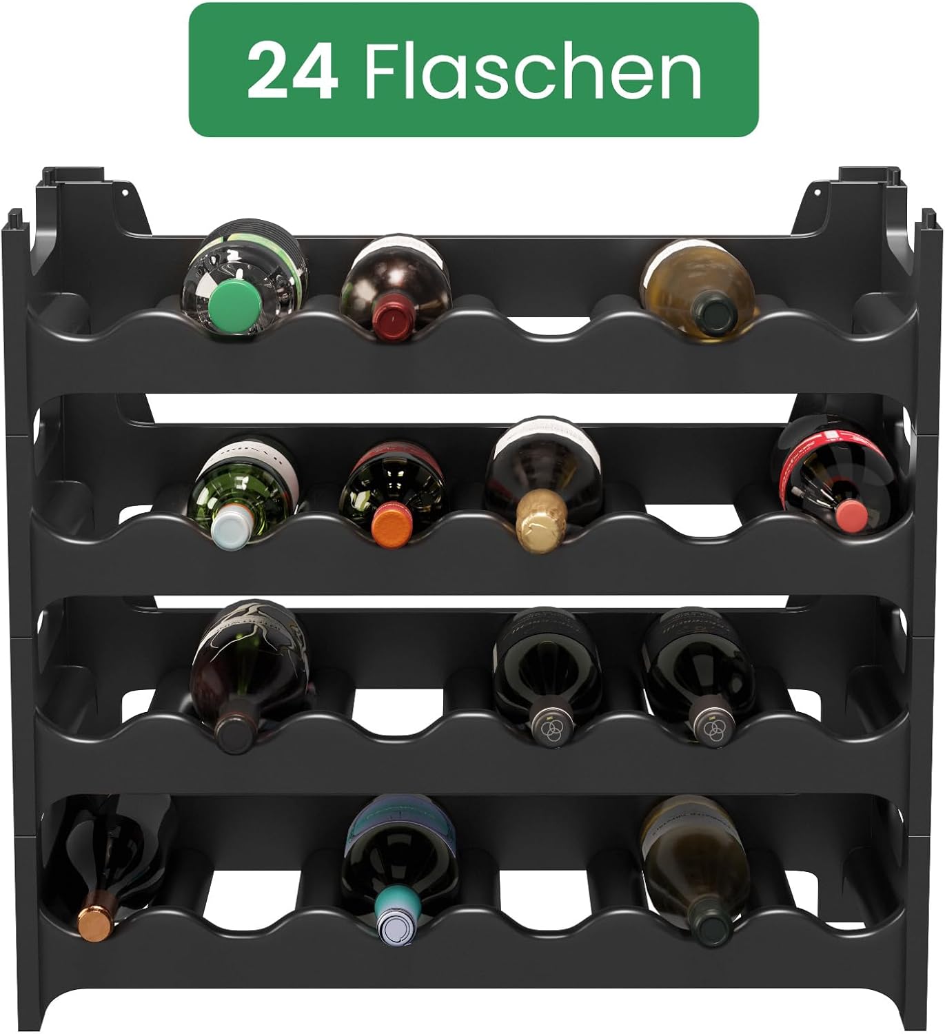 Stapelbares Weinregal für 24 Flaschen, Schwarz / 24 Flaschen