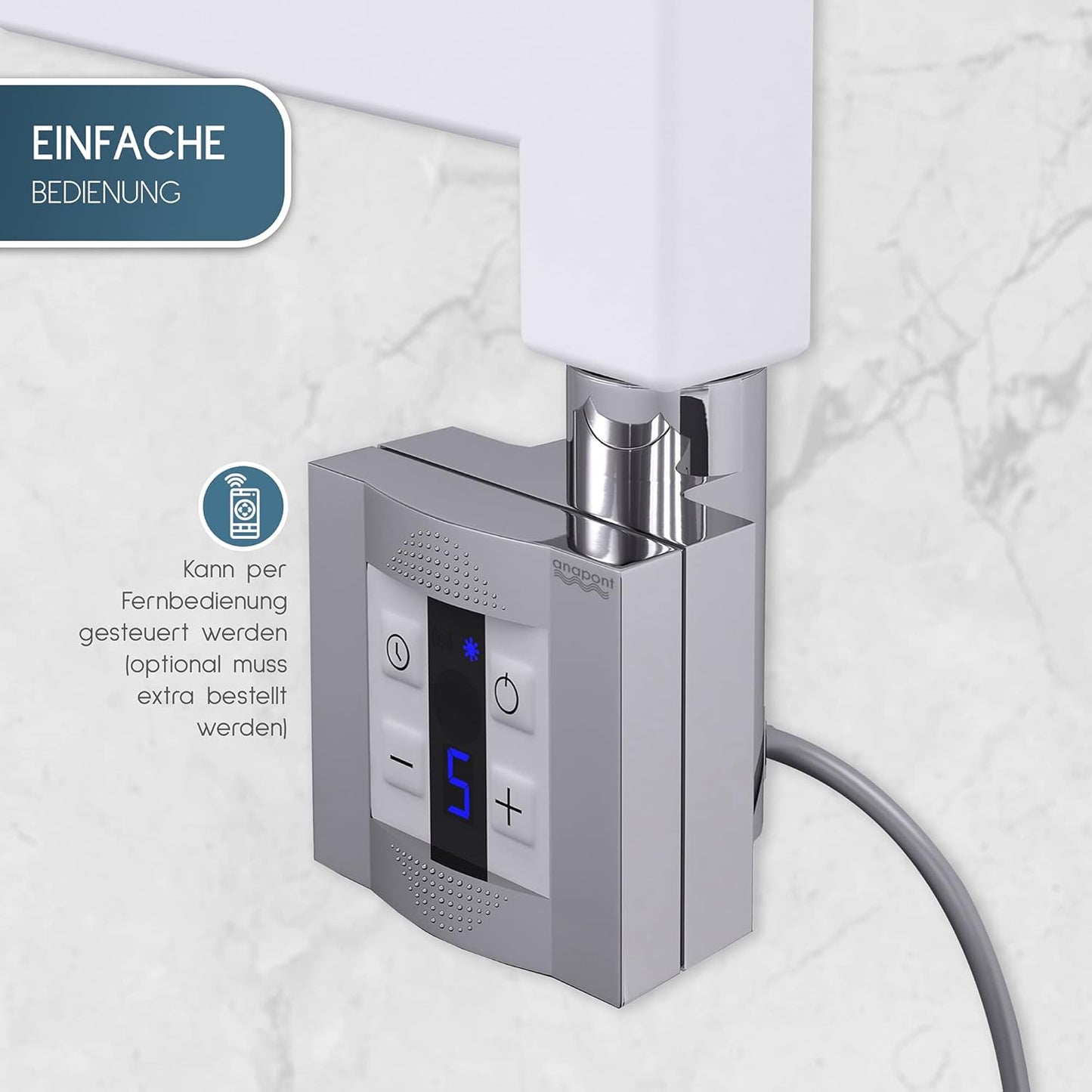 Elektrischer Badheizkörper, chrom/gerade 1775h x 500b