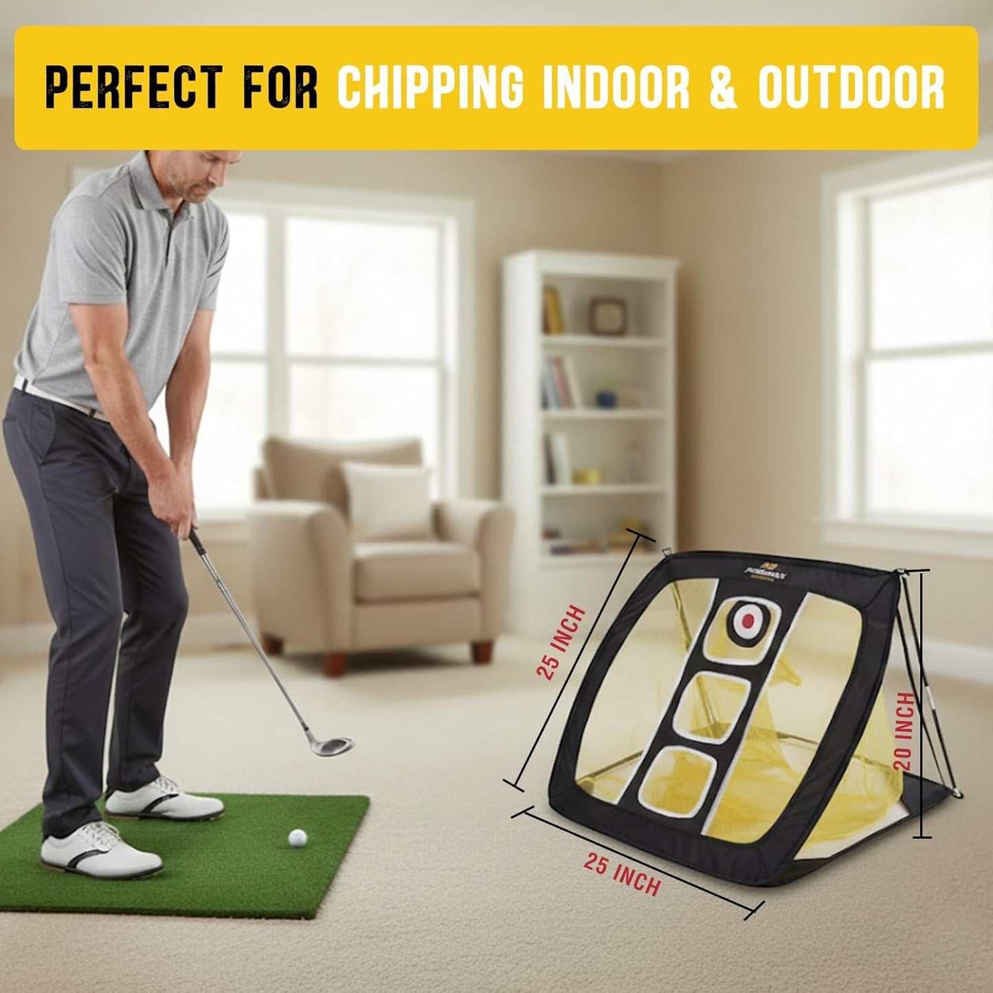 Golf Übungsnetz für Indoor & Outdoor, Black Yellow-64*50*64 CM