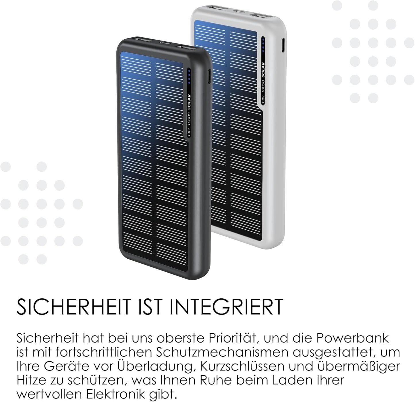Solarpowerbank mit USB-C & USB-A-Anschlüssen, Weiß