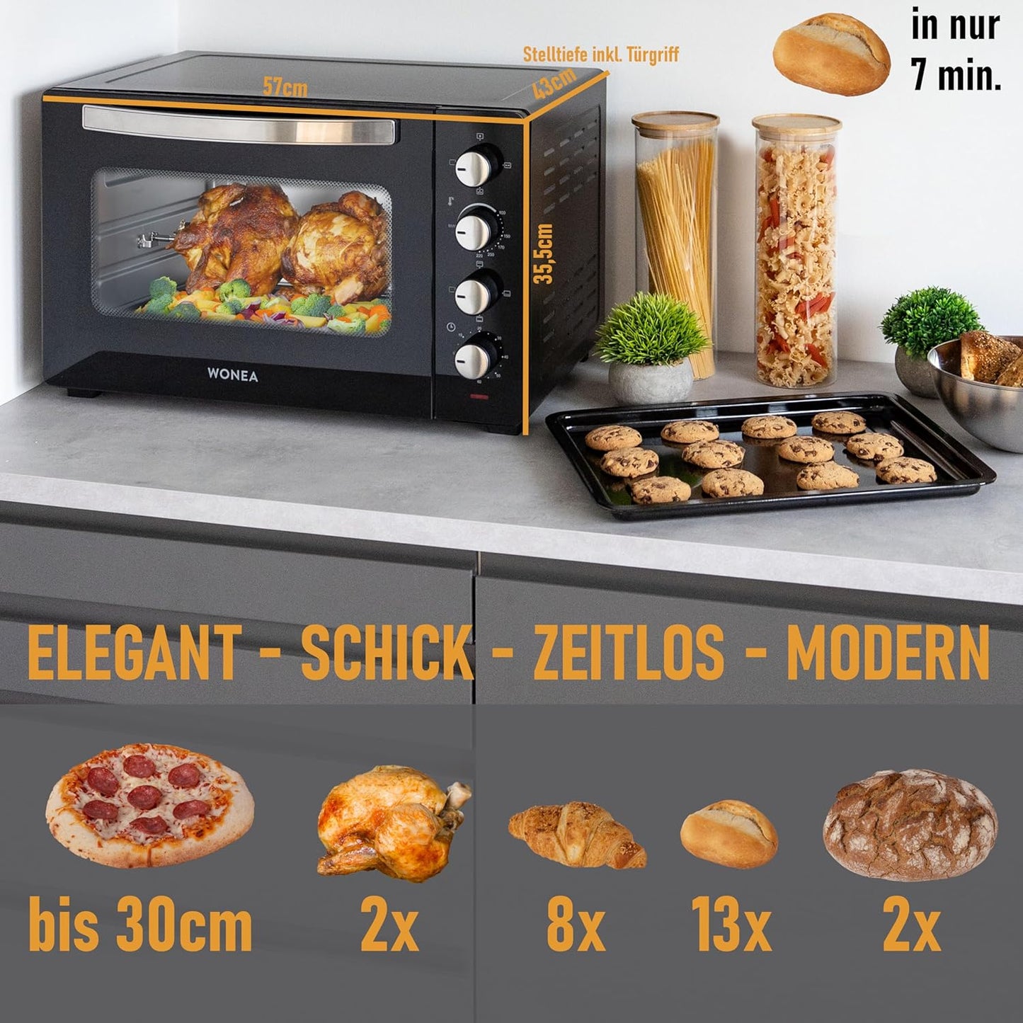 Minibackofen 70450 mit Umluft, Drehspiess und Krümelblech