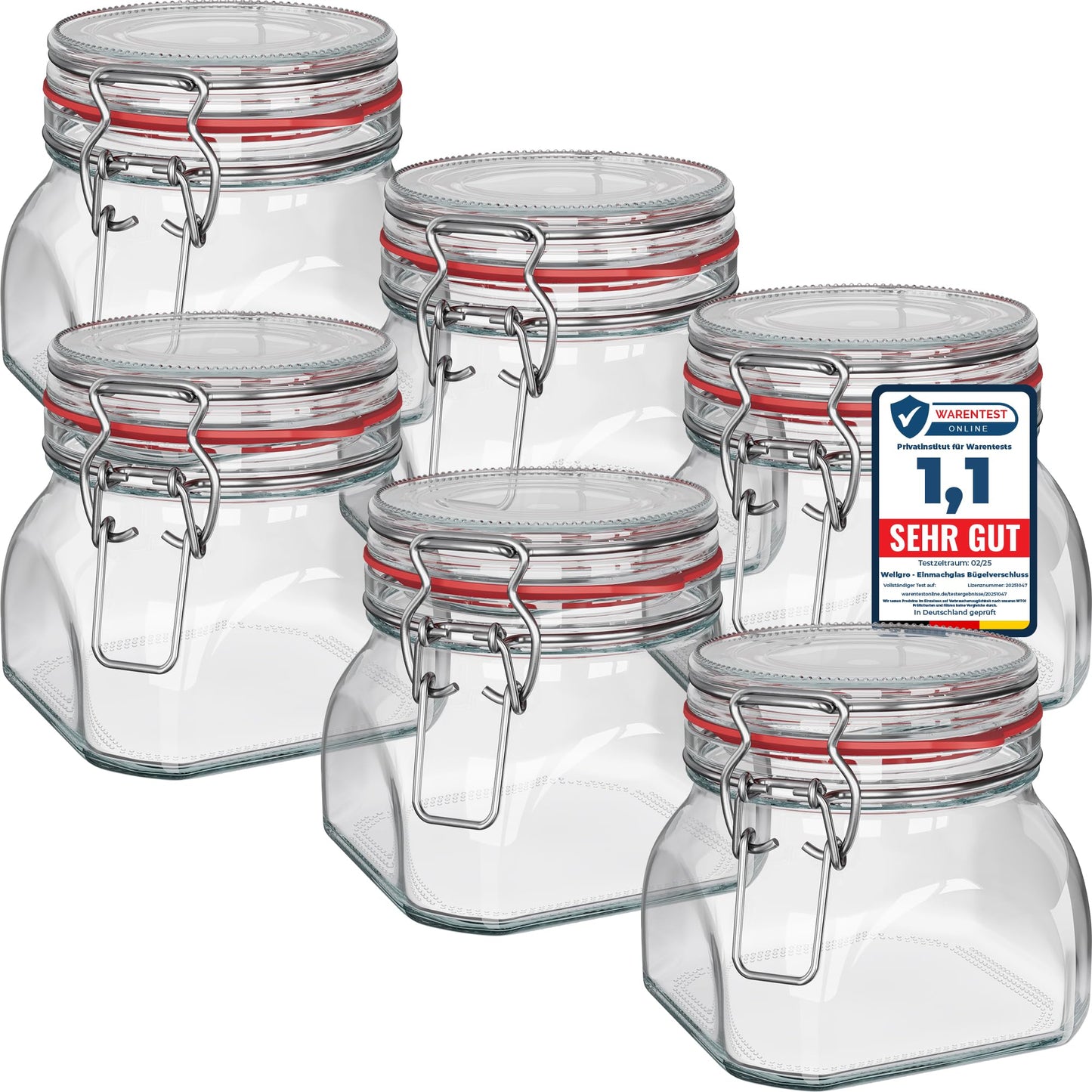 Einmachgläser-Set mit Bügelverschluss, 550ml x 6 Stück