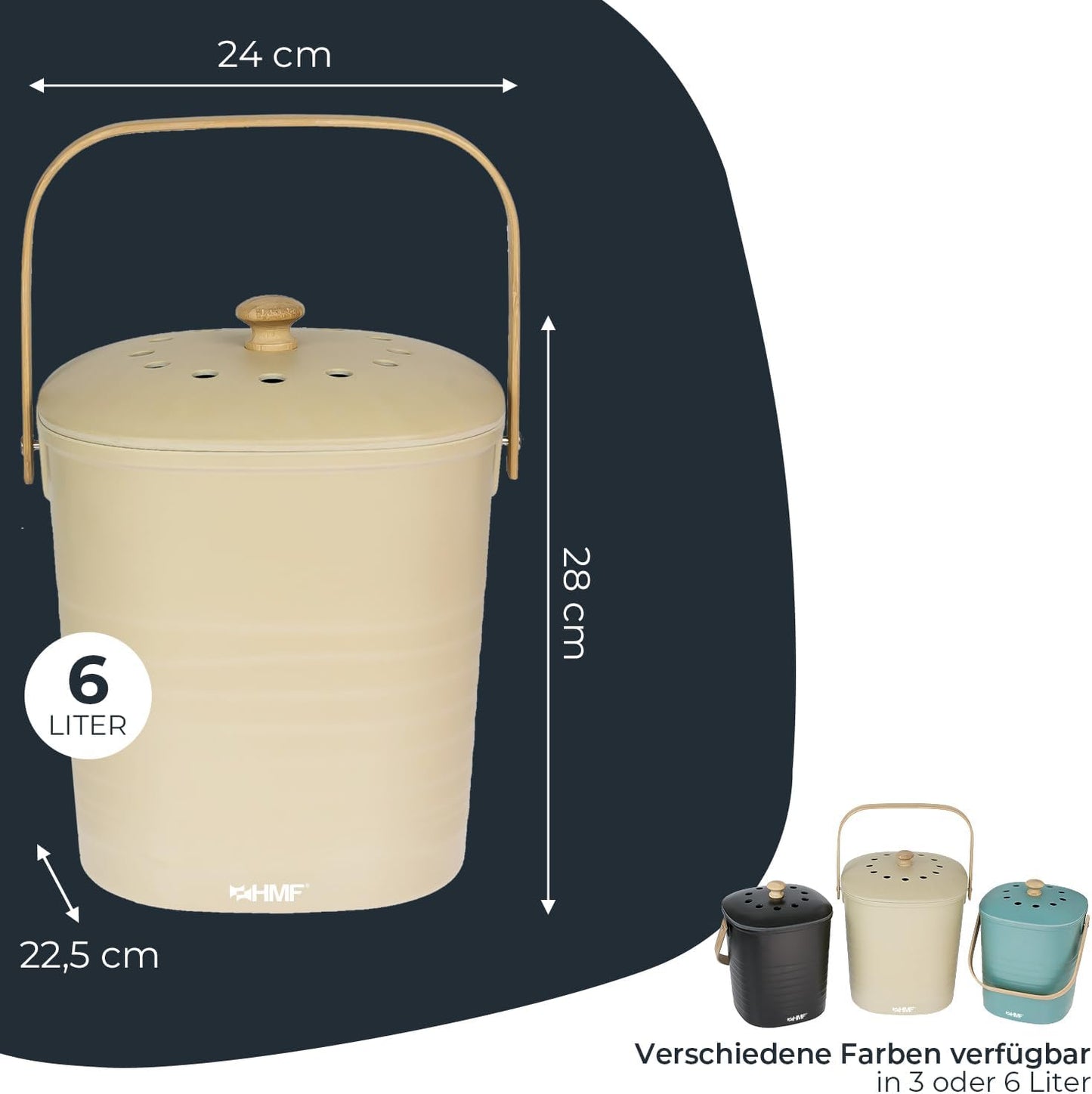 Geruchsdichter Biomülleimer, Beige 6 L