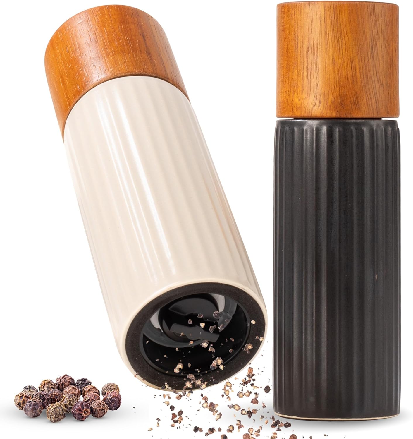 Gewürzmühlen-Set mit Keramikmahlwerk, Anthrazit & Creme
