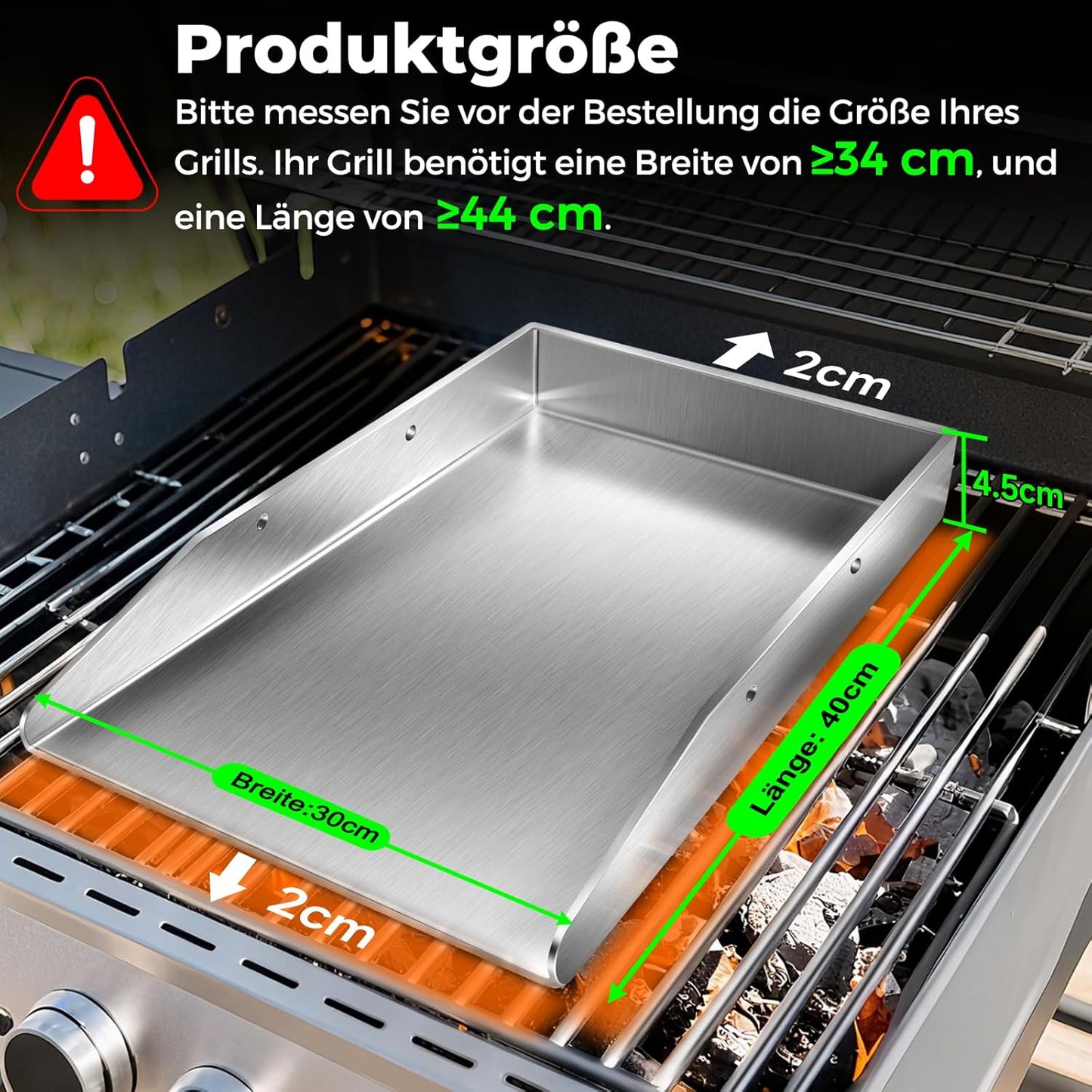 Grillplatte Plancha mit Grillspachtel-Set, Drei Kanten
