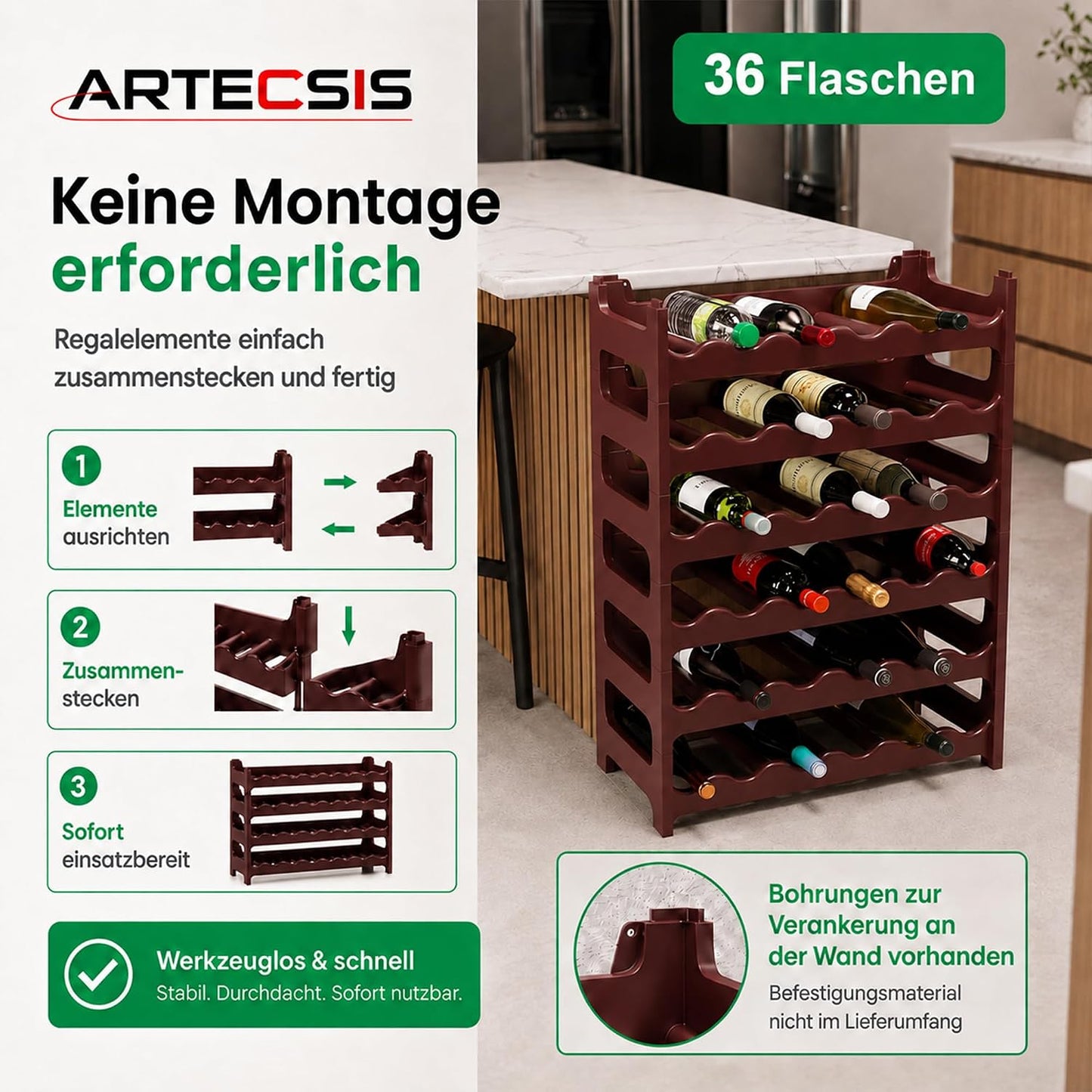 Weinregal für 36 Flaschen, Braun 36 Flaschen