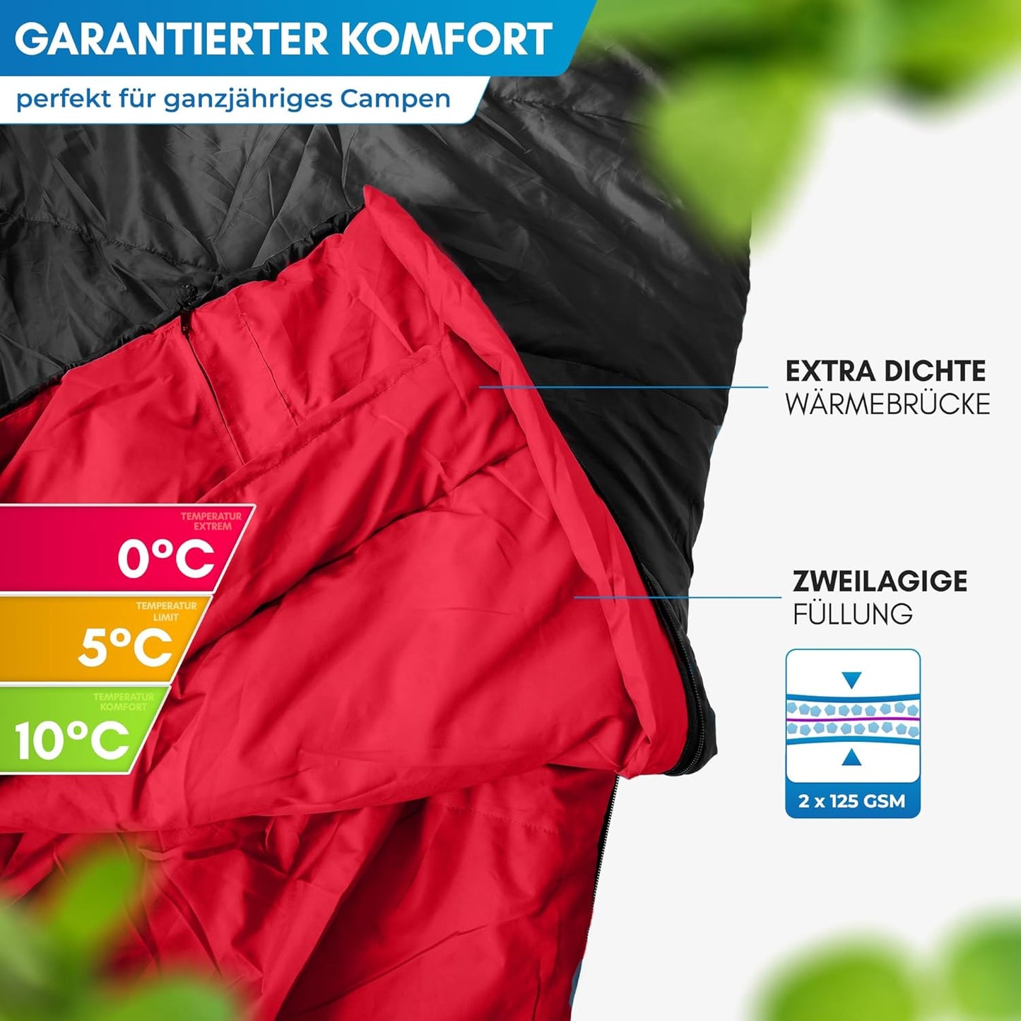 Deckenschlafsack mit Zwei-Wege-Reissverschluss, Anthrazit