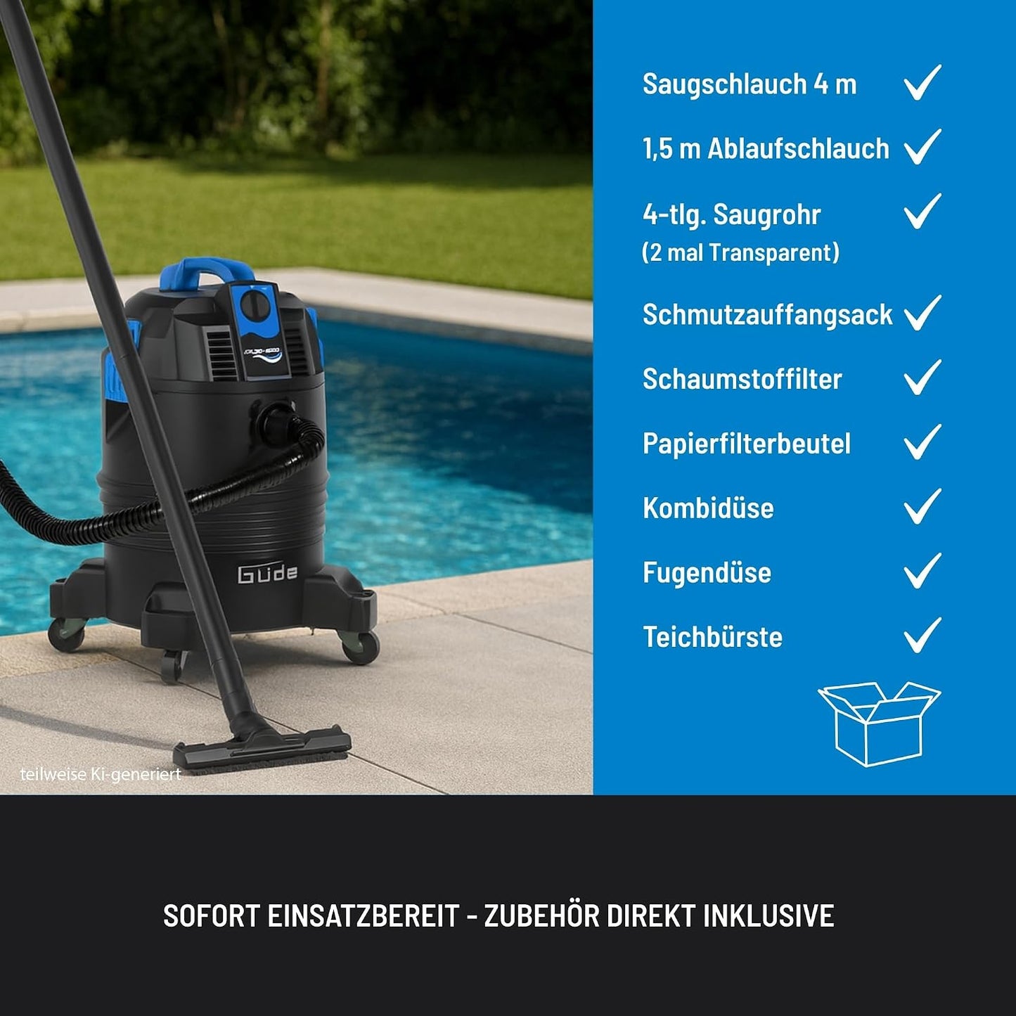 3 in 1 Schlammsauger GS 30-1600 für Teich- und Poolreinigung