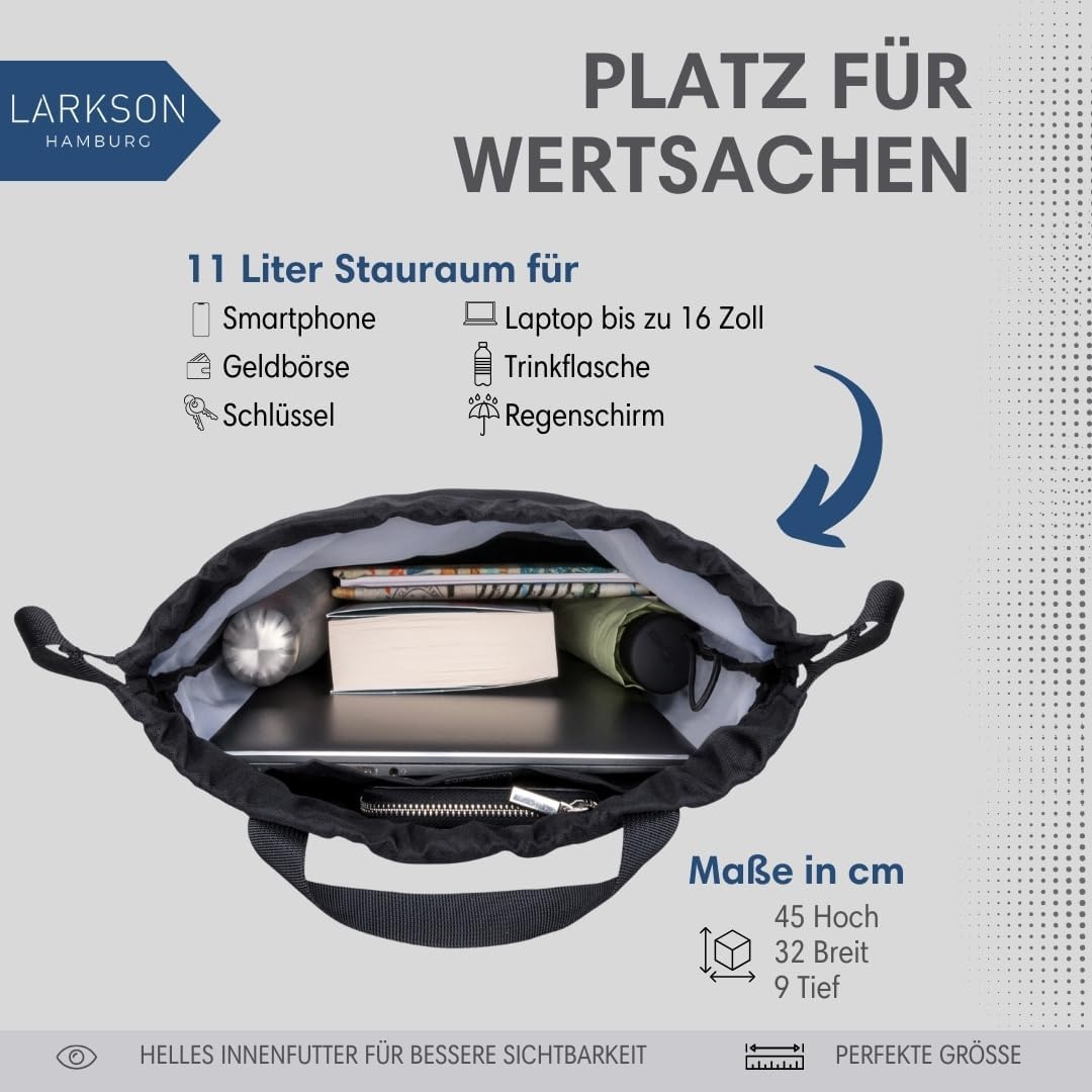 Turnbeutel No 7 mit Aussentasche, Schwarz