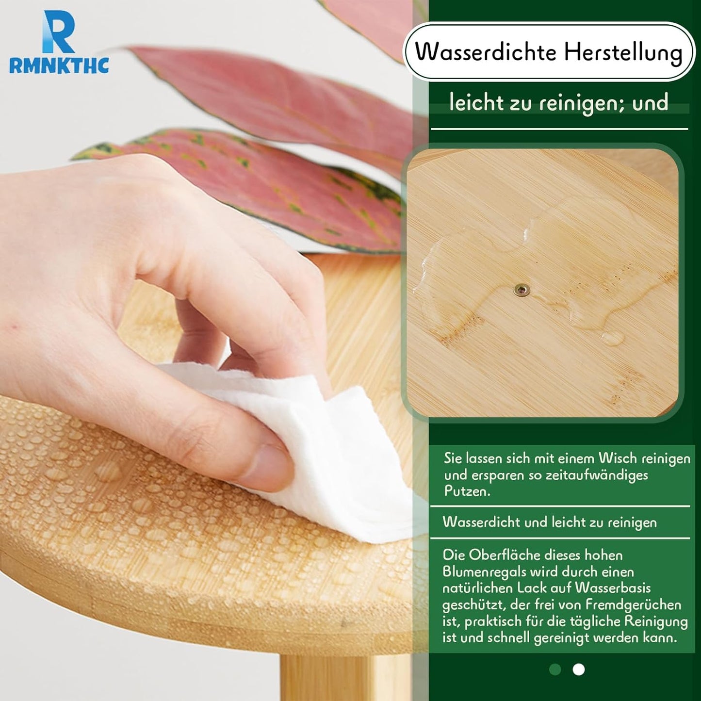 Bambus Blumenregal auf Rollen, 5-stufig, Holzfarbe 5-stufig