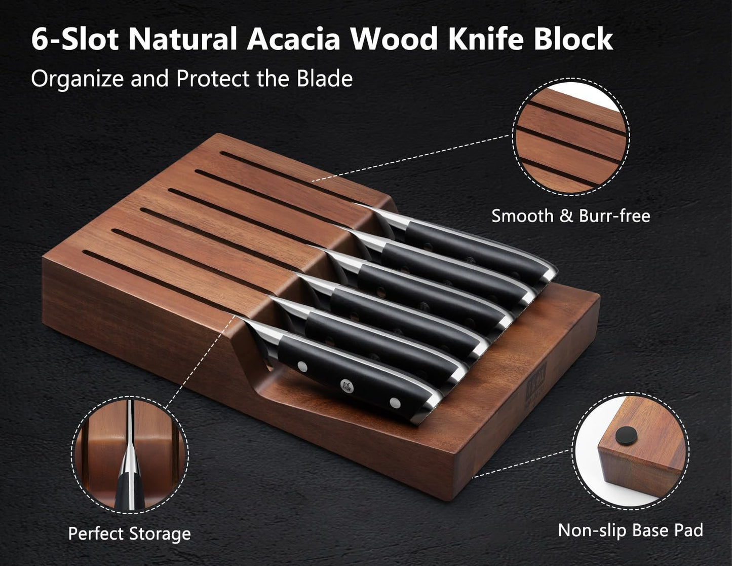 Pro Series Steakmesser-Set mit Wellenschliff und Messerblock, Steakmesser mit Block