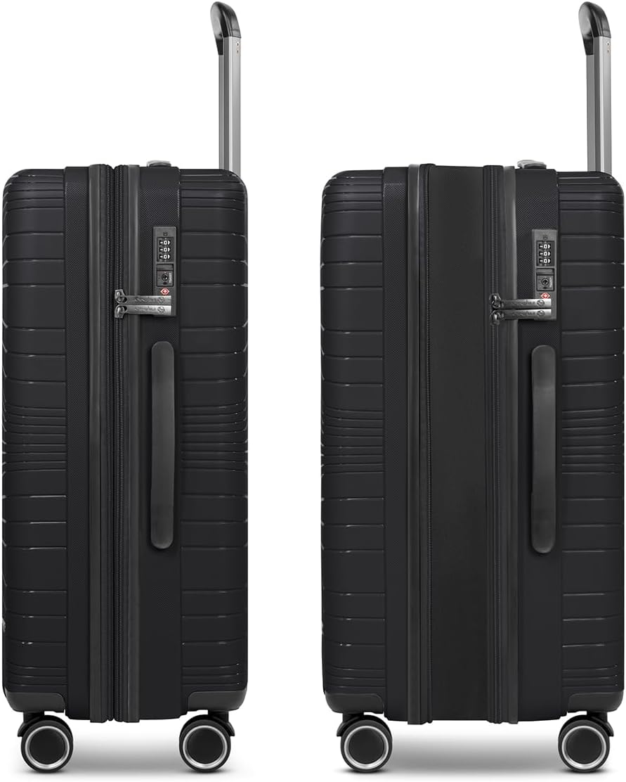 Hartschalen-Trolley mit 4 Rollen, Schwarz Koffer M (65 cm) erweiterbar