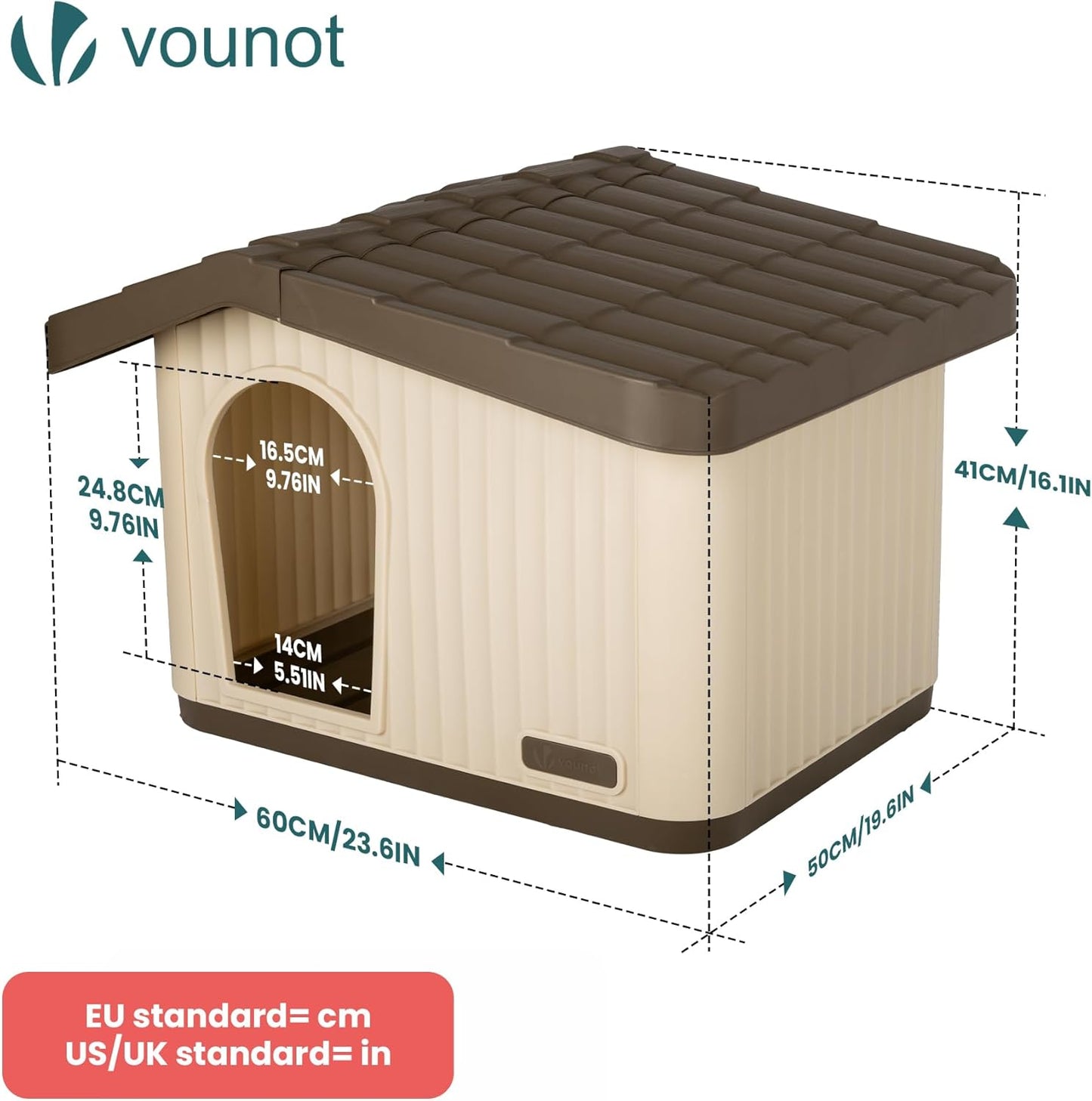 Katzen- und Hundehütte Indoor/Outdoor, winterfest, 60x51x41cm Beige