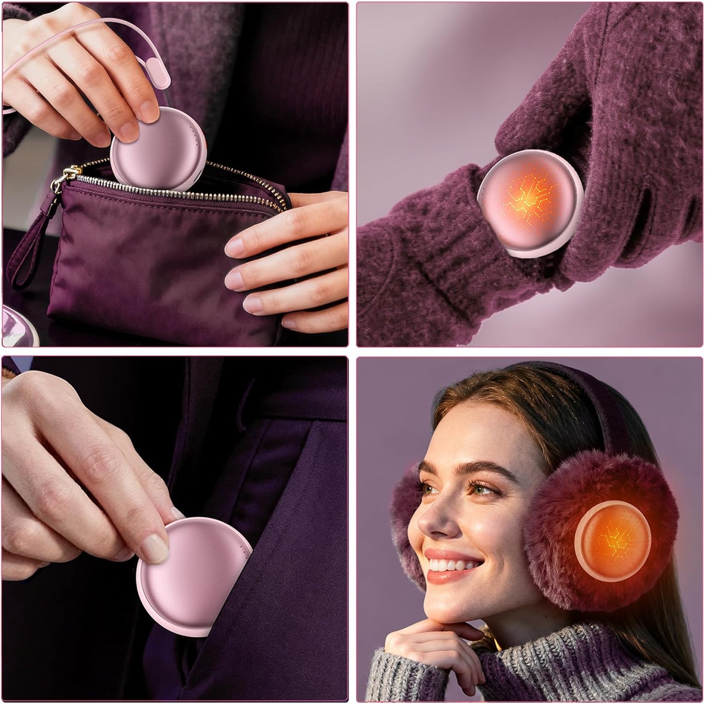 2er-Set Handwärmer mit Akku, Rosa