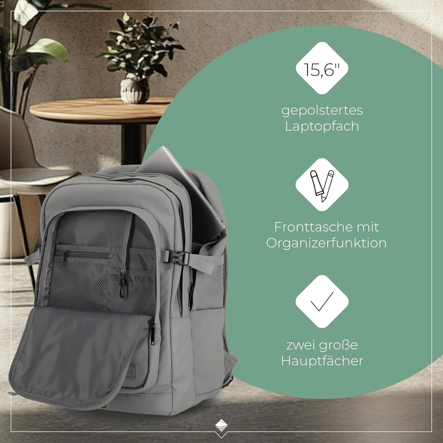 Tagesrucksack mit Aufsteckfunktion, Hellgrau