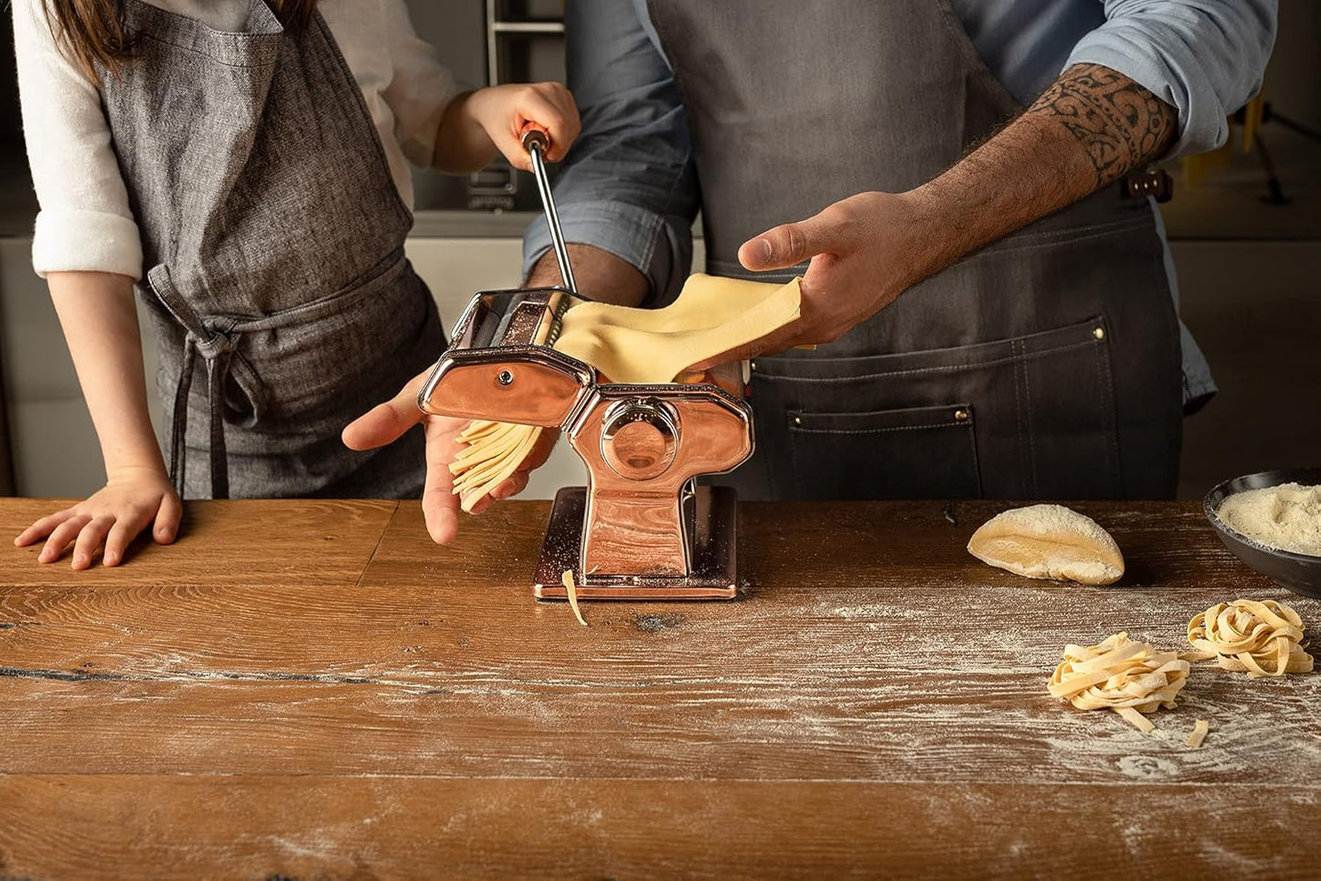 Nudelmaschine Atlas 150 für Lasagne und Fettuccine, Kupfer