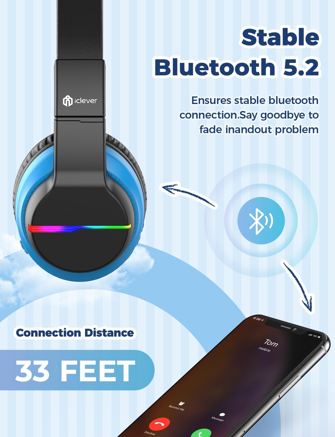 Bluetooth-Kinderkopfhörer mit LED, Schwarz