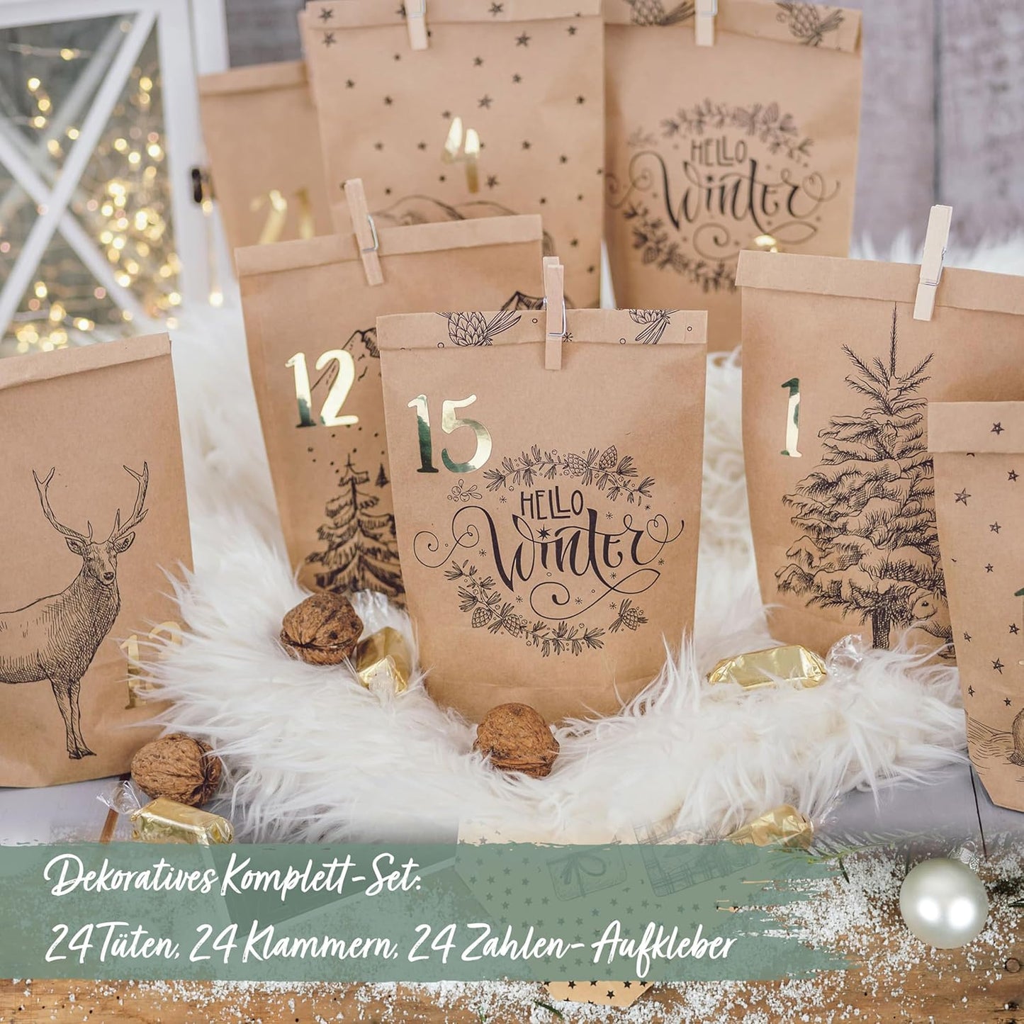 Adventskalender 2025 zum Befüllen (DIY-Set), Packpapier-schwarz