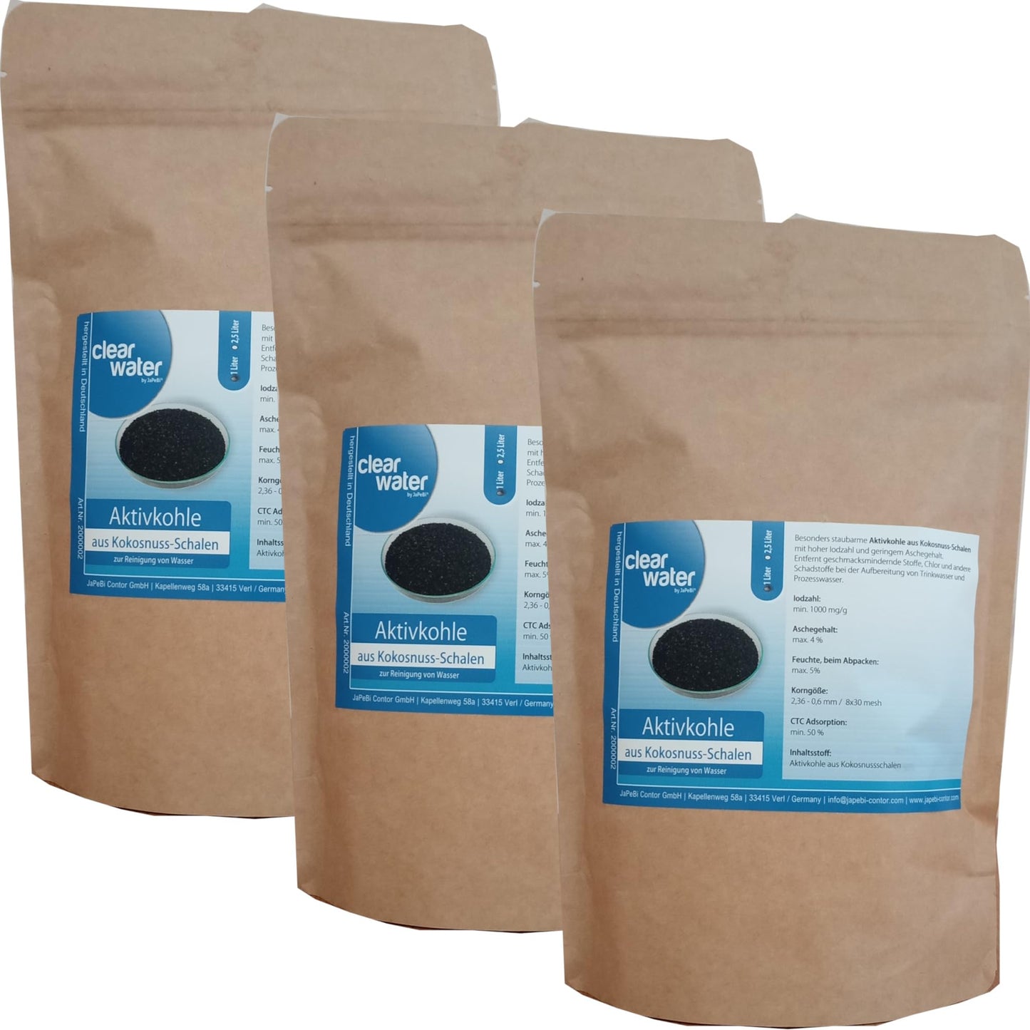 3x Aktivkohlegranulat für Trinkwasserfilter, 3L/1,5kg