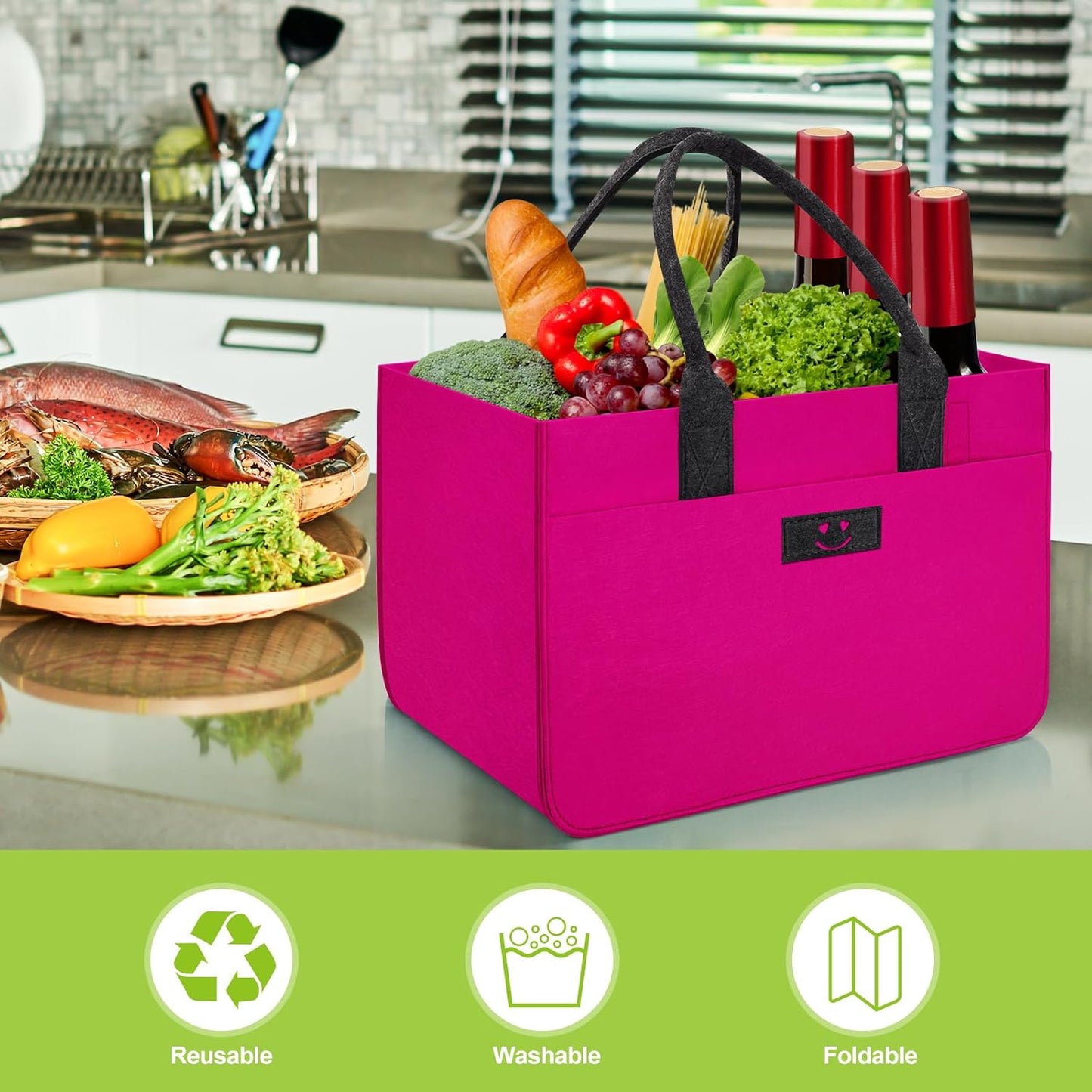 Einkaufskörbe-Set, 2 Stück Magenta/Dunkelgrau Smiley