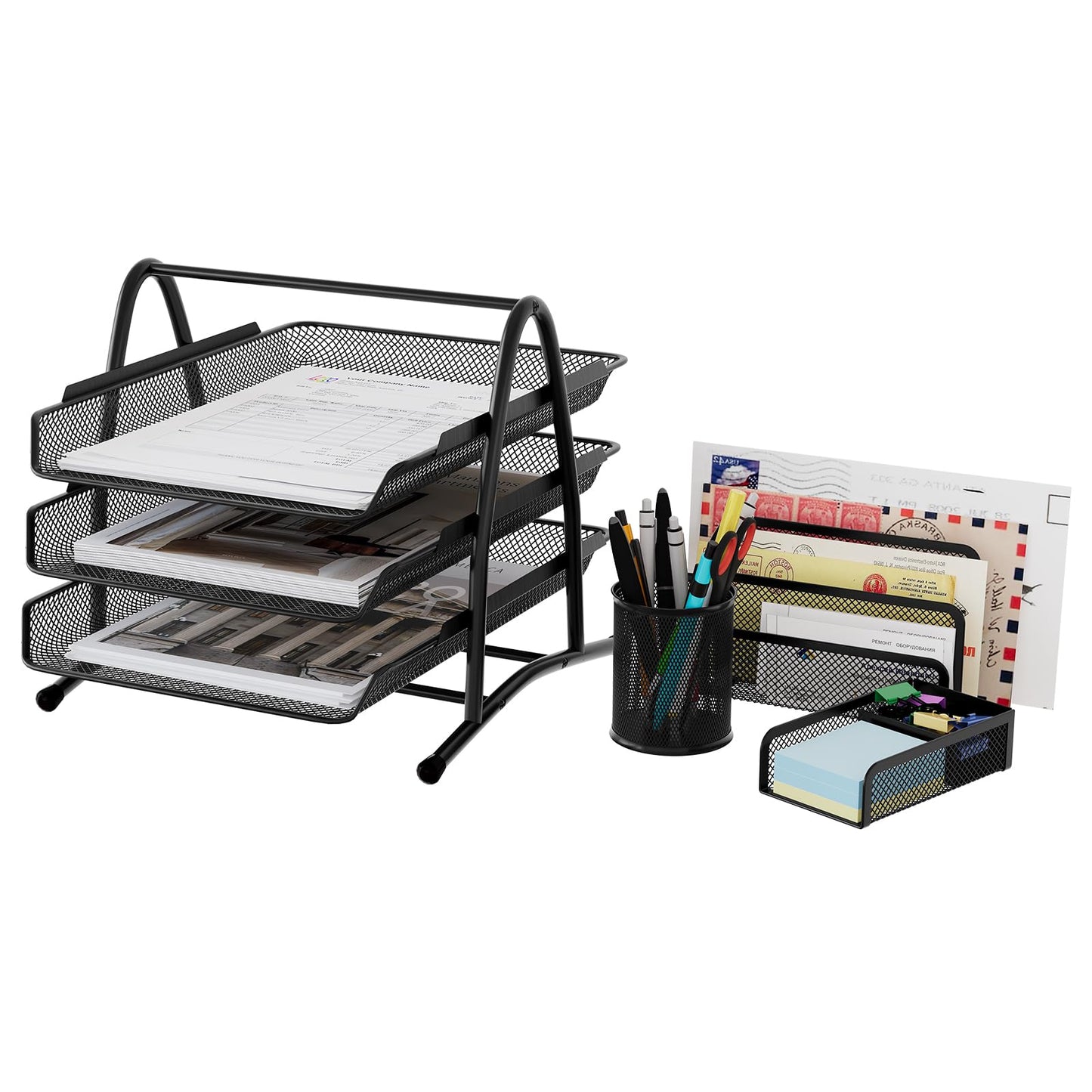 4er-Set Schreibtisch-Organizer, Schwarz