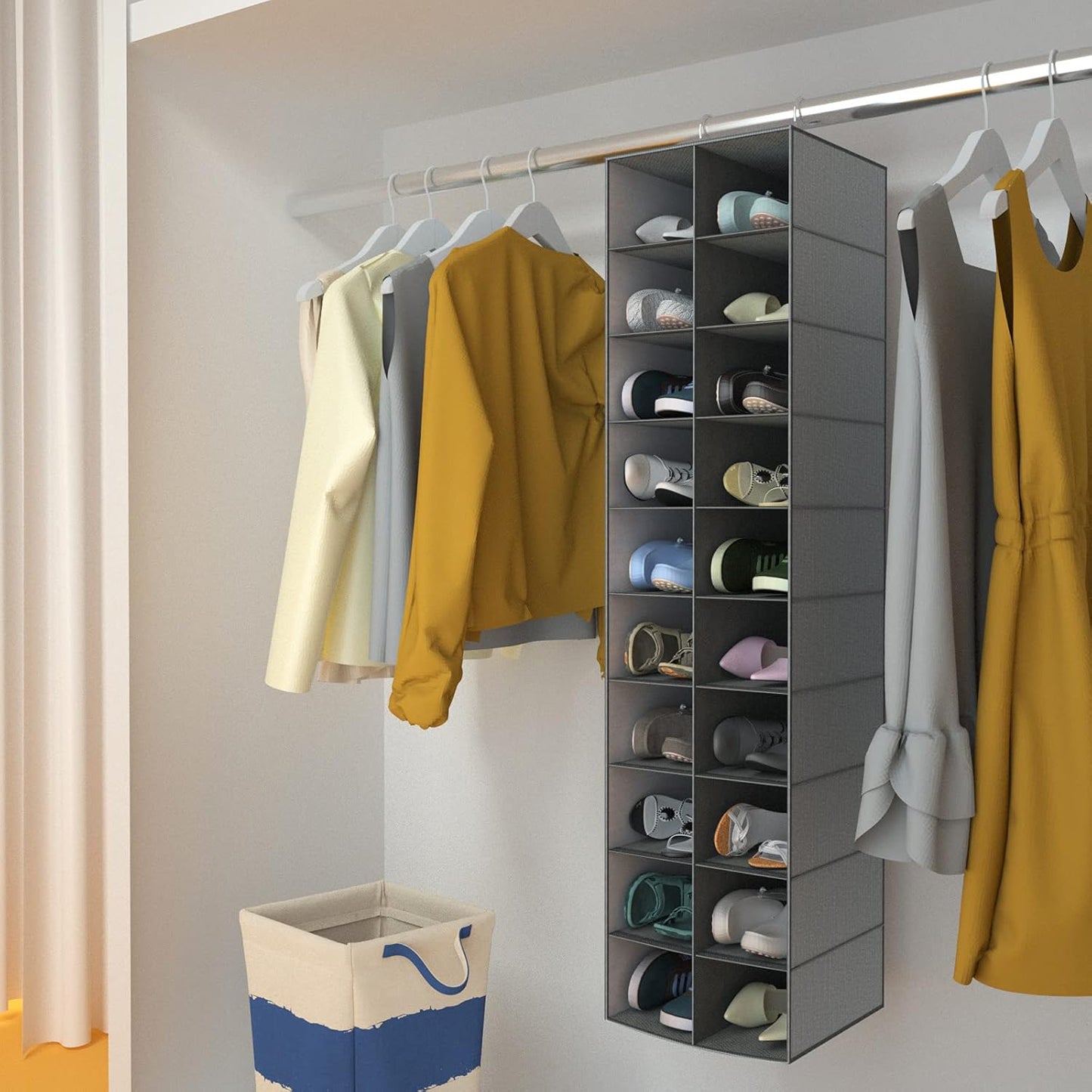 Hängender Schuh-Organizer für Schrank (20 Fächer), Grau 20 Sections