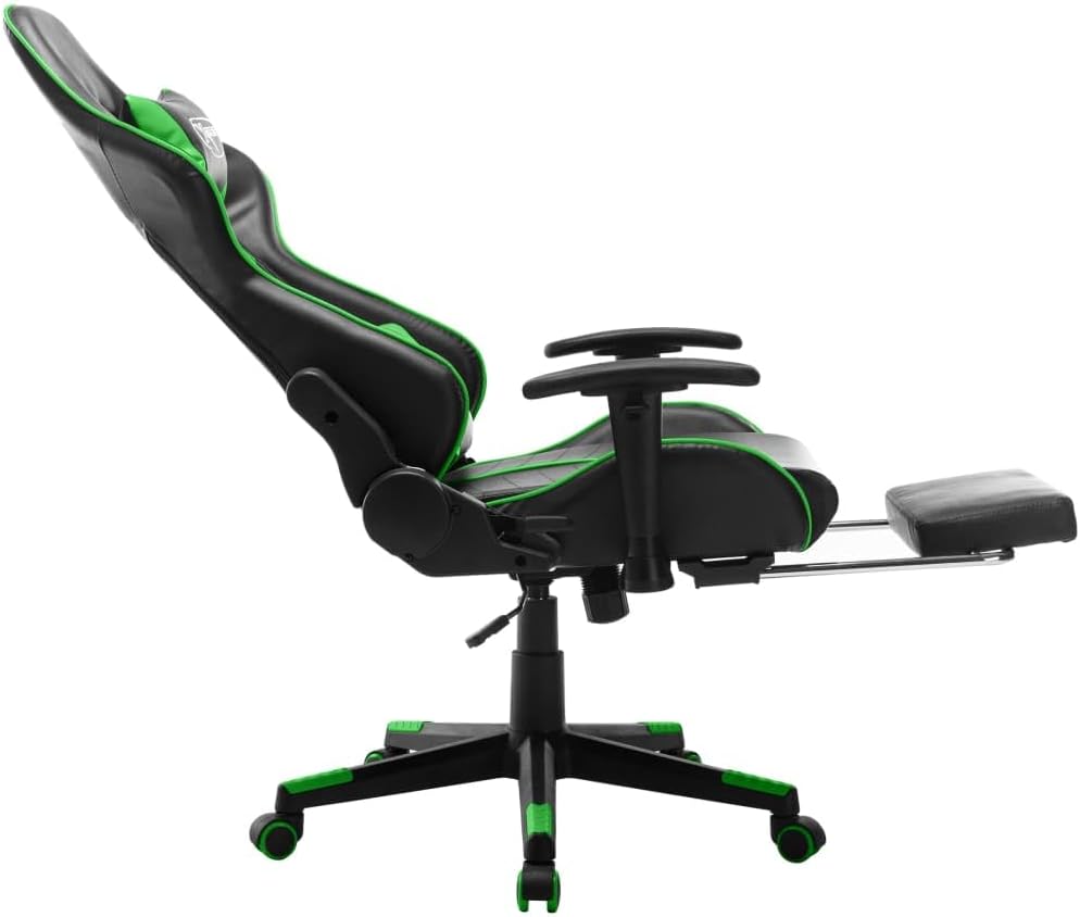 Gaming Stuhl mit Fussstütze und Höhenverstellung, Schwarz und Grün