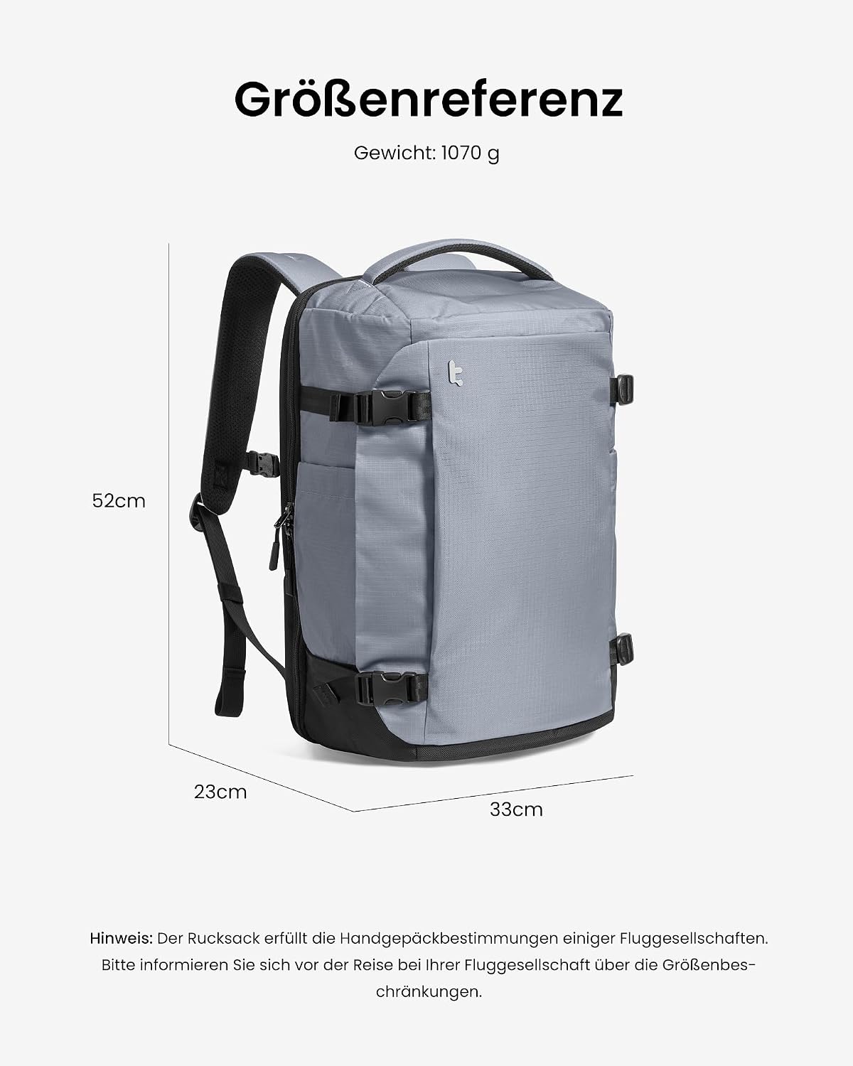 Wasserdichter Reiserucksack, Grau-ripstop 40 Liter