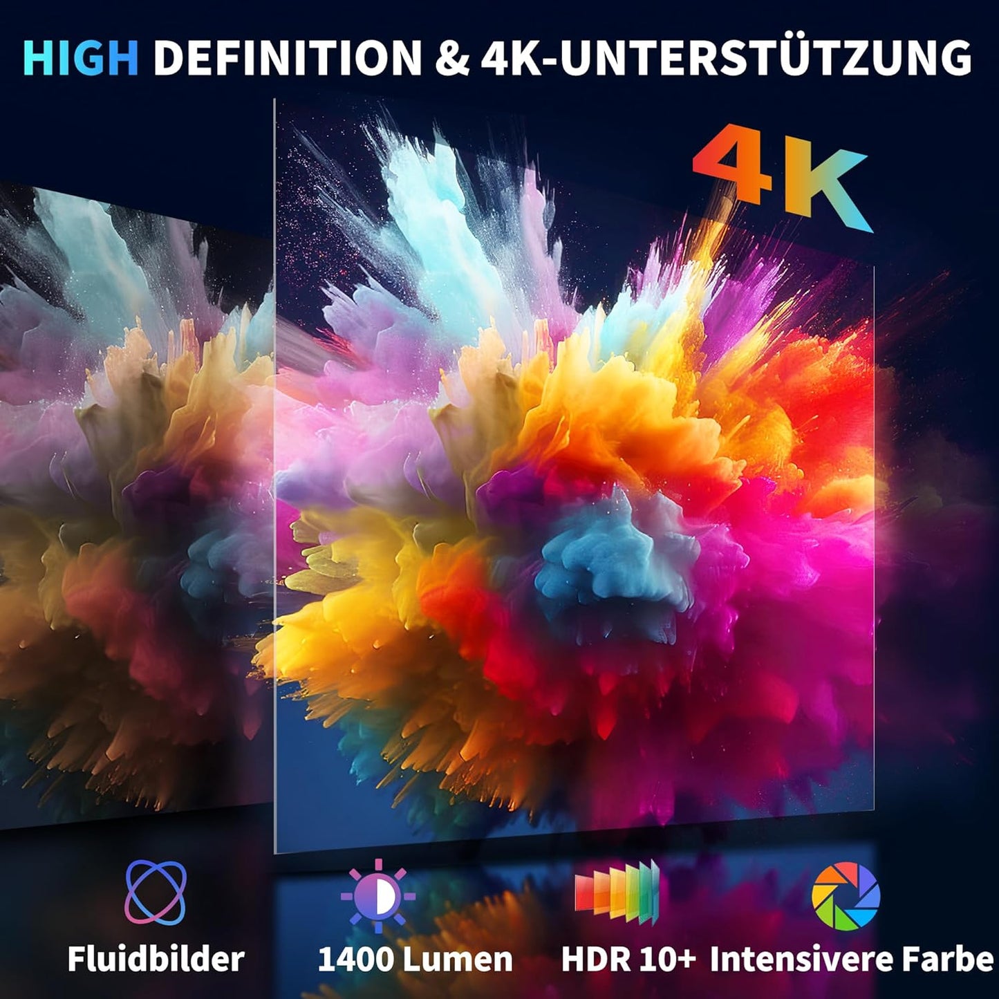 Mini Beamer mit 4K-Unterstützung und 5G WiFi 6, Black-X