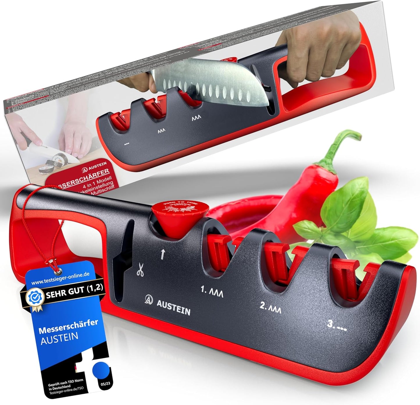 Messerschärfer QuickSharp 4-in-1 Schleifsystem, Rot
