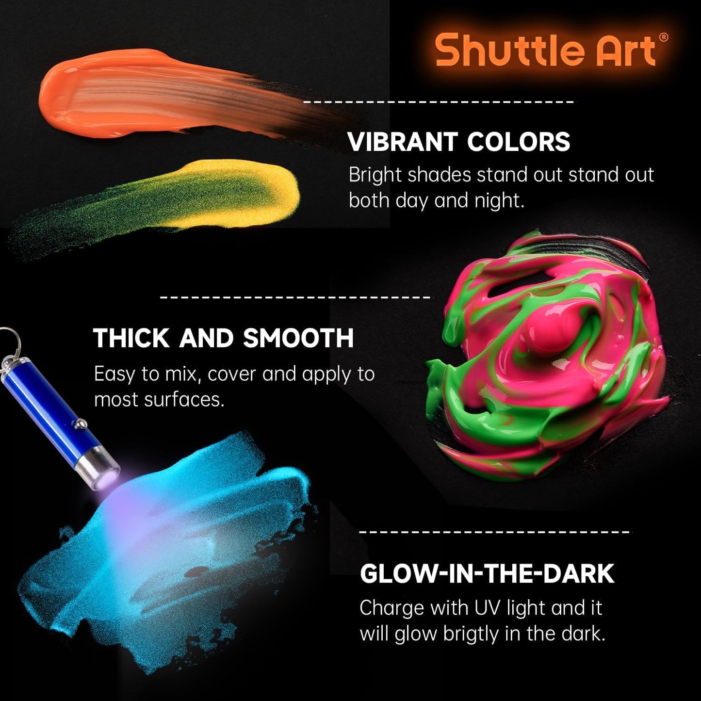 Nachtleuchtende Farben-Set, 12 nachtleuchtende Farben