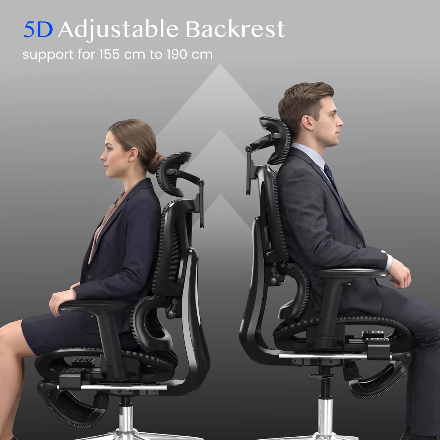 Ergonomischer Bürostuhl mit 3D-Armlehnen und Kopfstütze, Schwarz Lite
