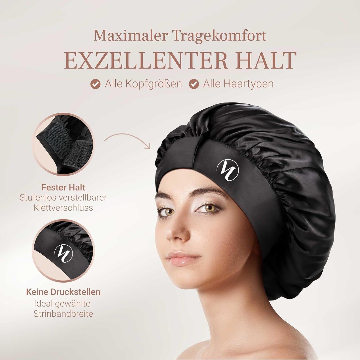 Seidenhaube zum Schlafen, Schwarz