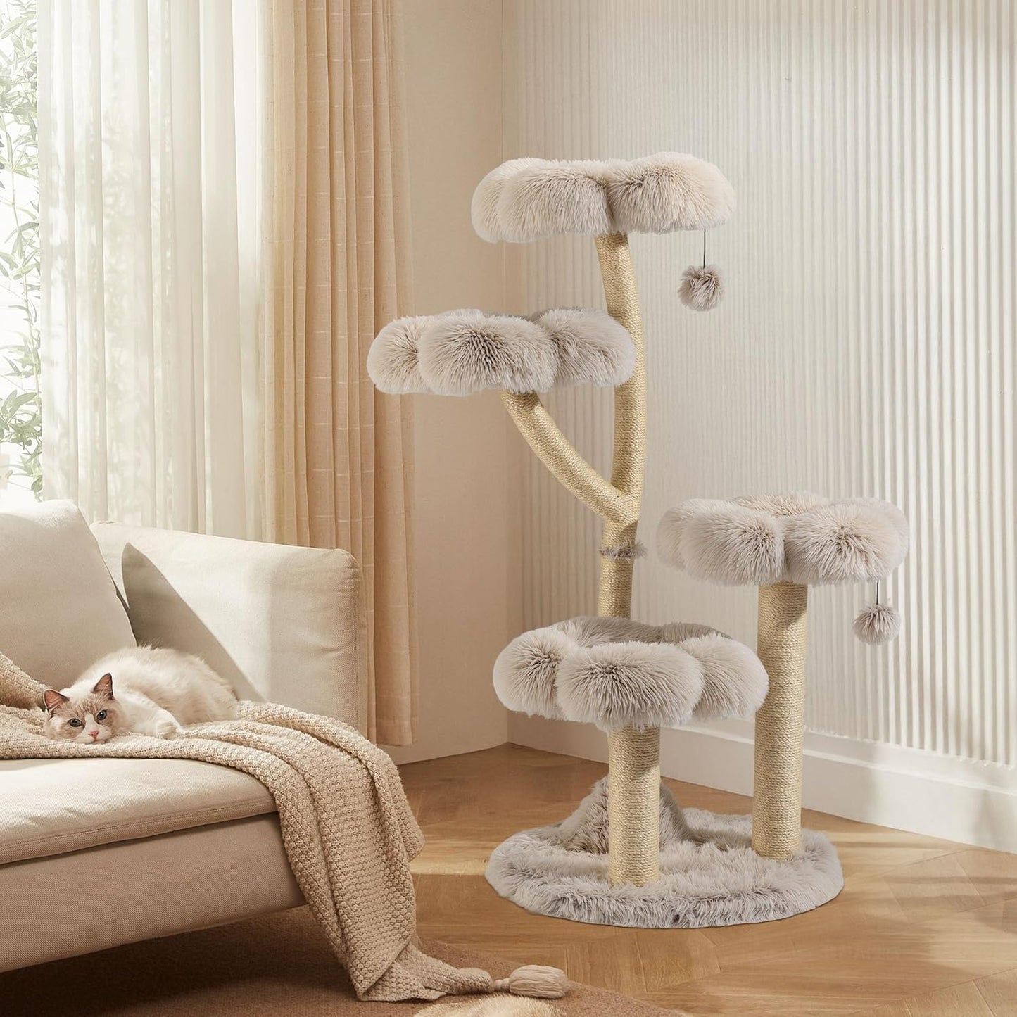 Designer Kratzbaum mit Plüsch & Sisal, 123 cm, 123cm