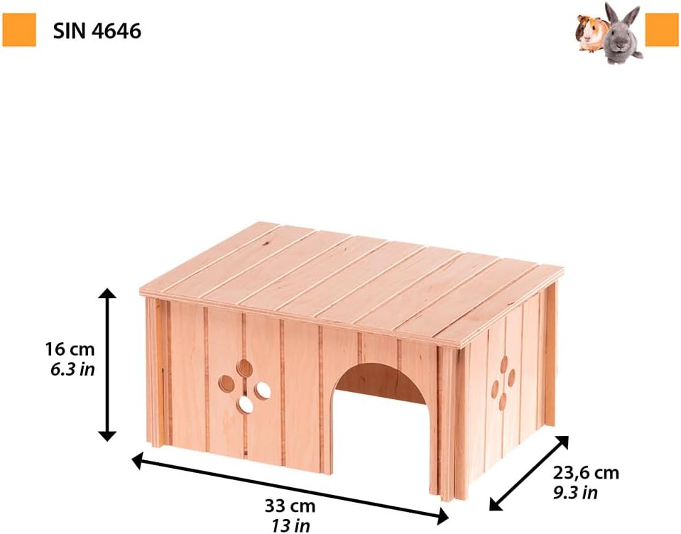 Kaninchenhaus SIN 4646 mit Flachdach und Belüftungslöchern, 33 x 23,6 x h 16 cm.