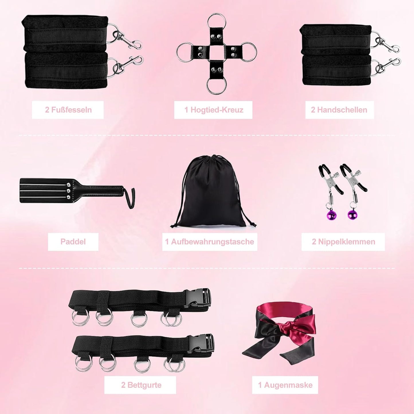 BDSM Bettfesseln Set mit Handschellen & Augenbinde