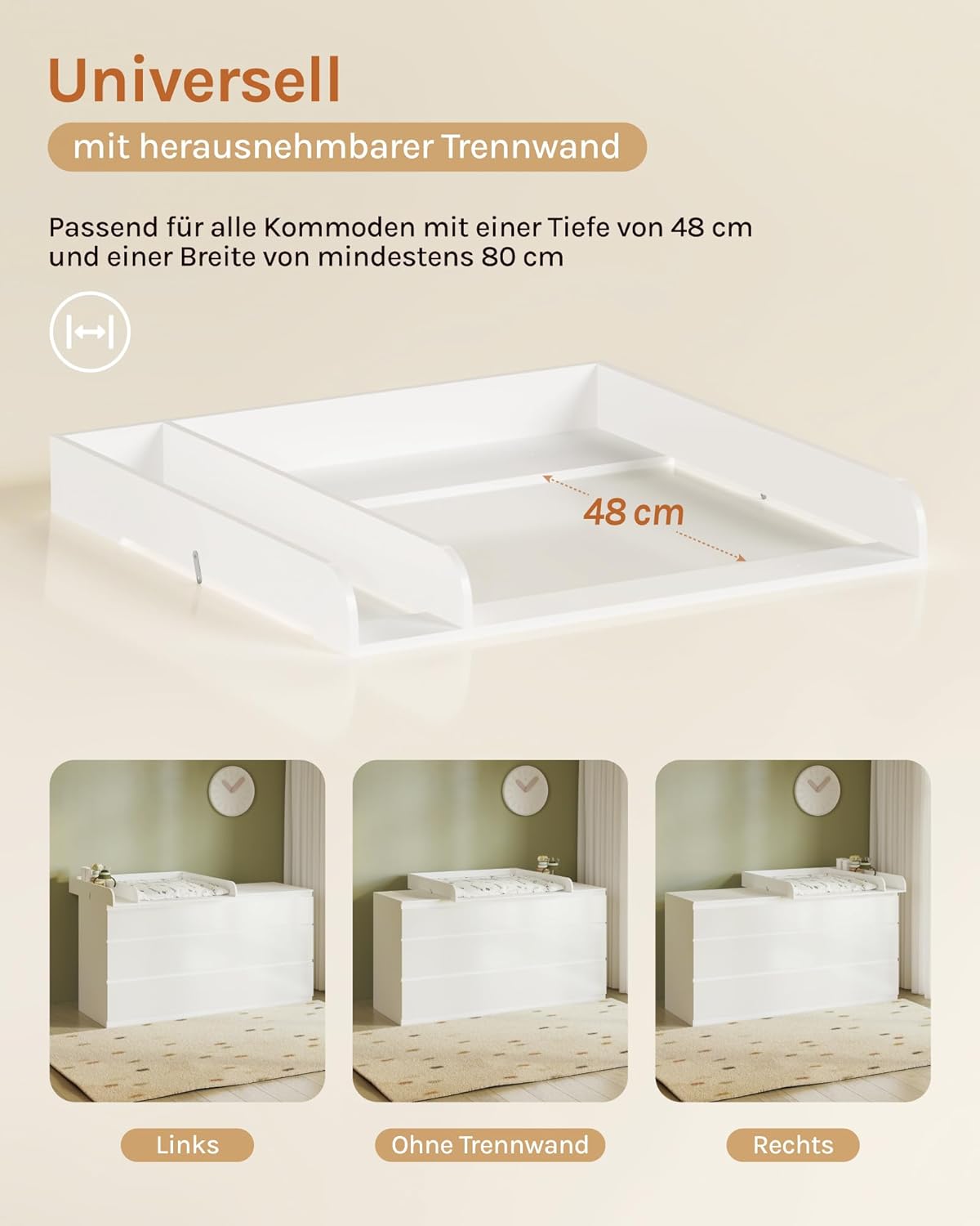 Wickelaufsatz mit Trennfach für Wickelkommode