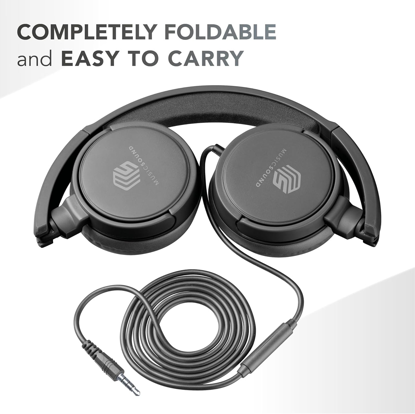 Faltbarer Bügelkopfhörer mit Kabel und Mikrofon, Jack 3.5mm Schwarz