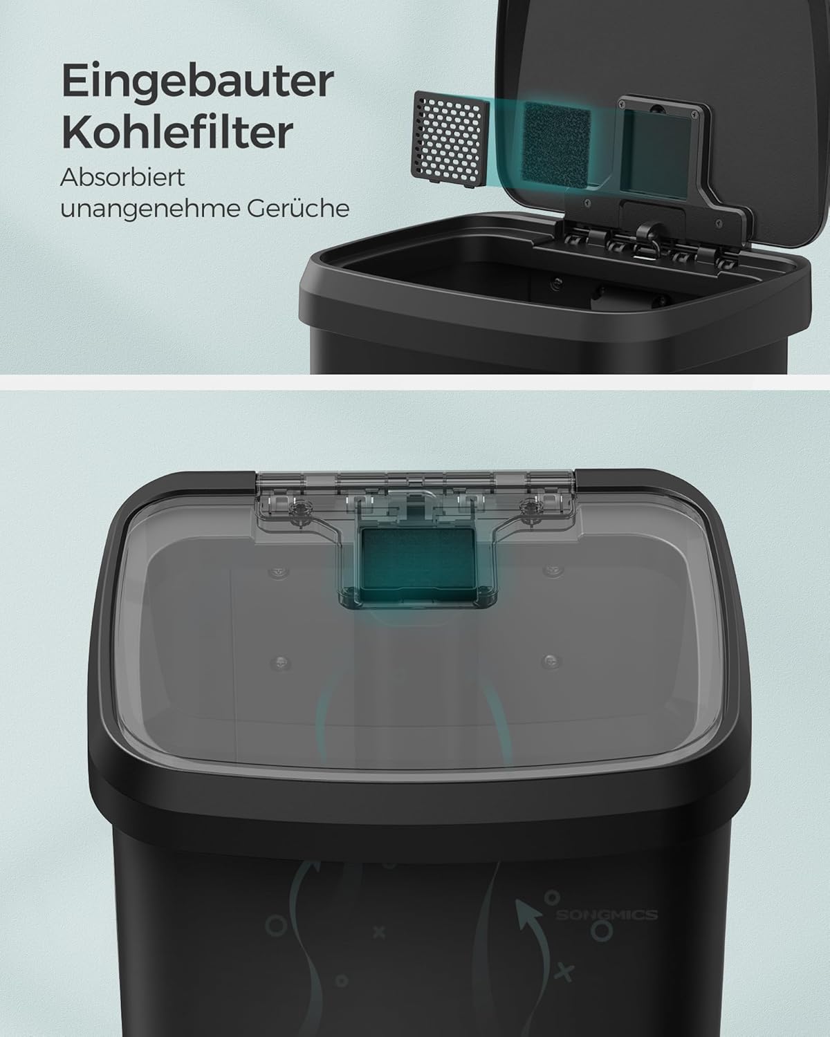 Tretmülleimer mit Kohlefilter und 15 Müllsäcke, 68 L Schwarz