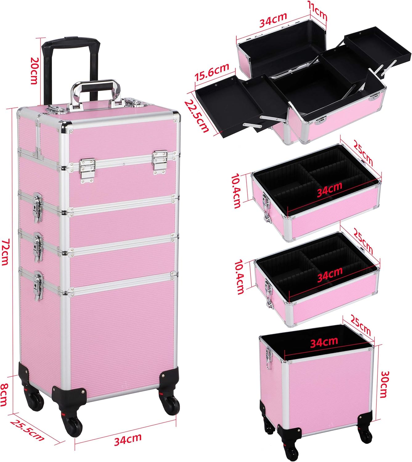 4-in-1 Kosmetik- und Schmuckkoffer-Set, Rosa