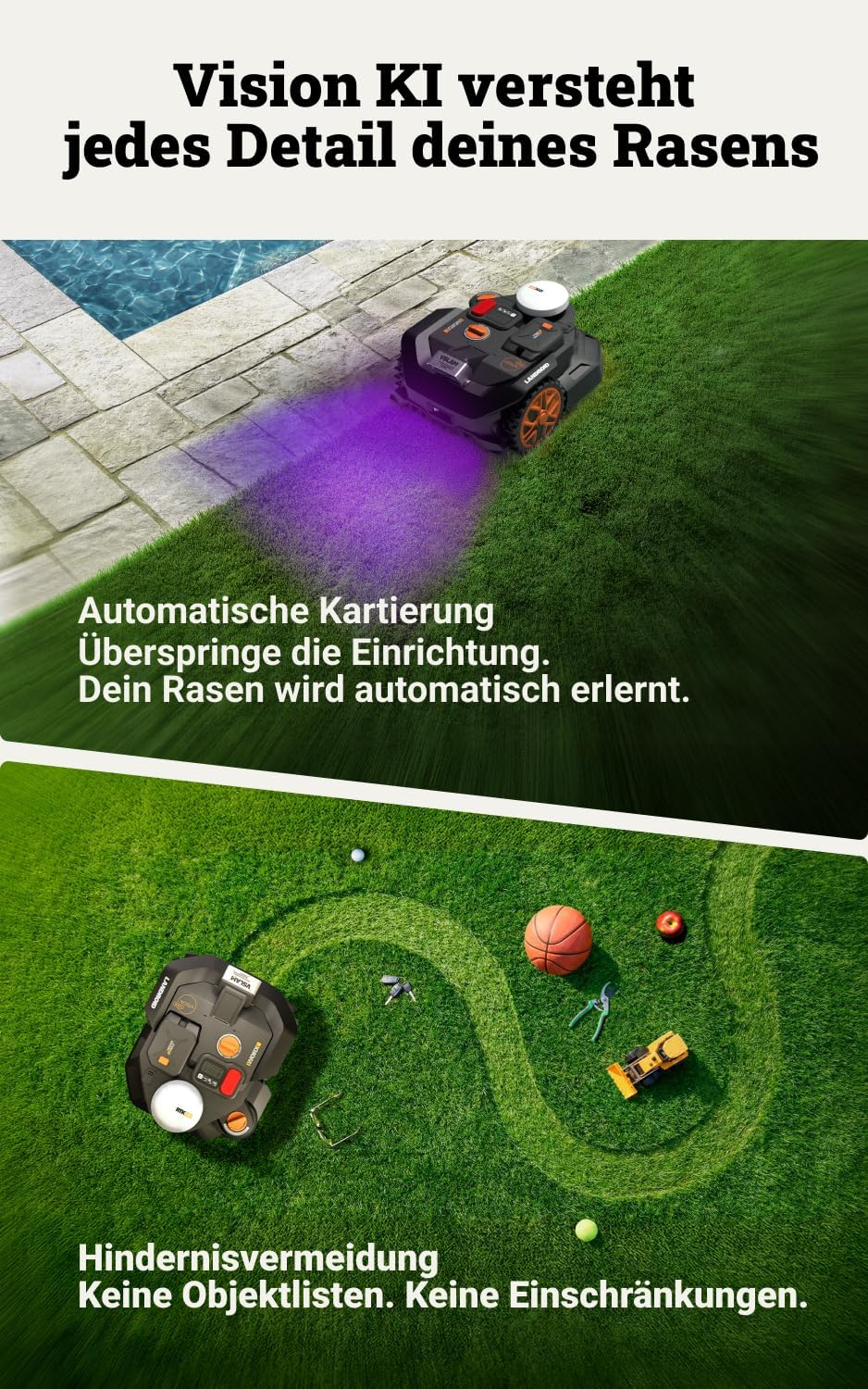 Landroid Vision Cloud WR306E 2WD Mähroboter, 2WD Mähroboter 600m²