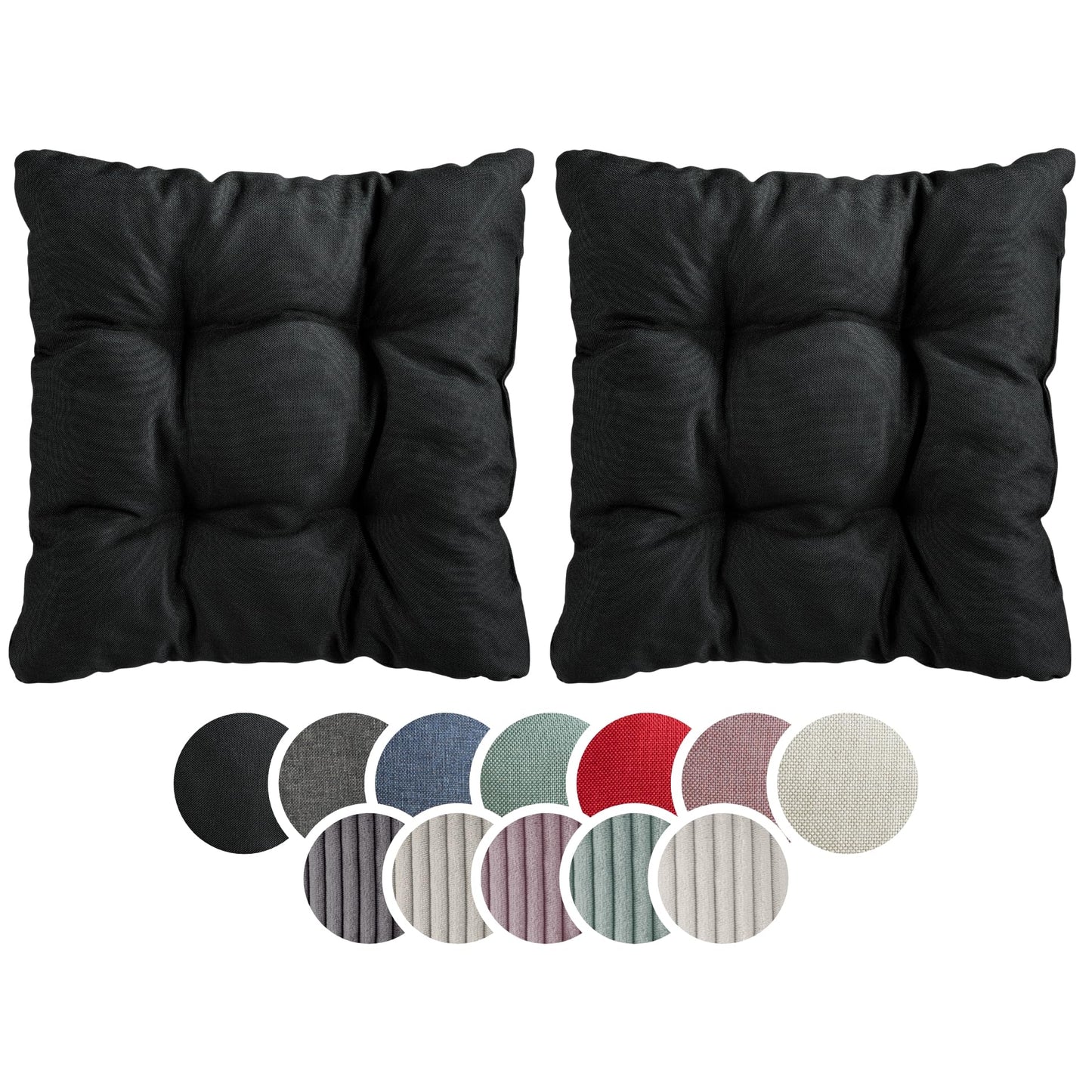 2er-Set Stuhlkissen für Indoor & Outdoor, waschbar, Schwarz 2