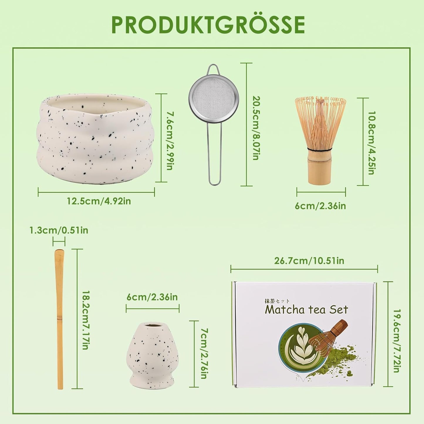 5-teiliges Matcha Tee Set mit Schale und Bambusbesen