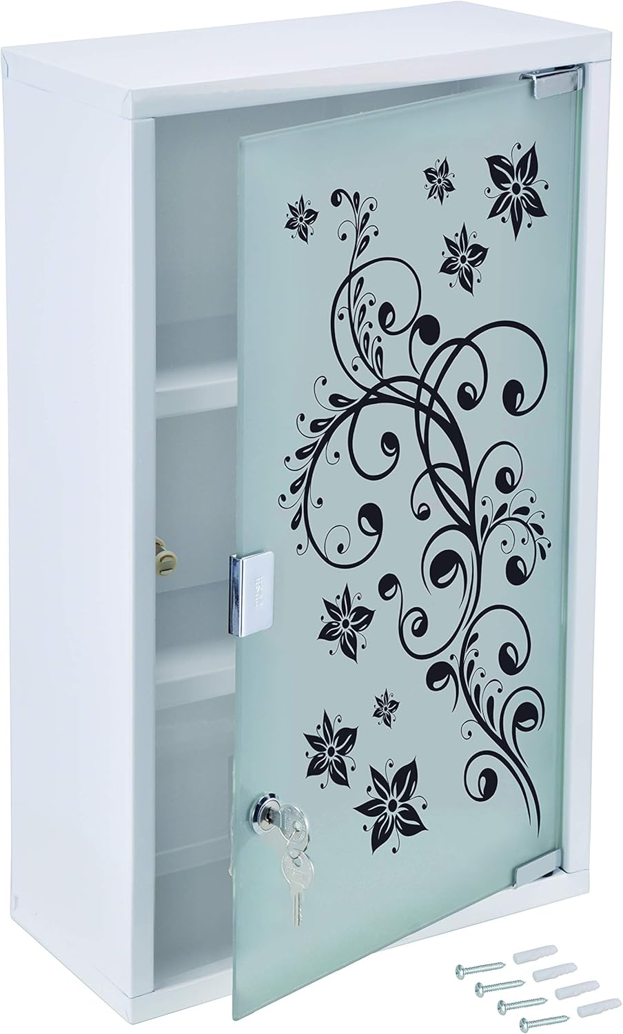 Abschliessbarer Medizinschrank mit Glastür und Schloss, Blumen