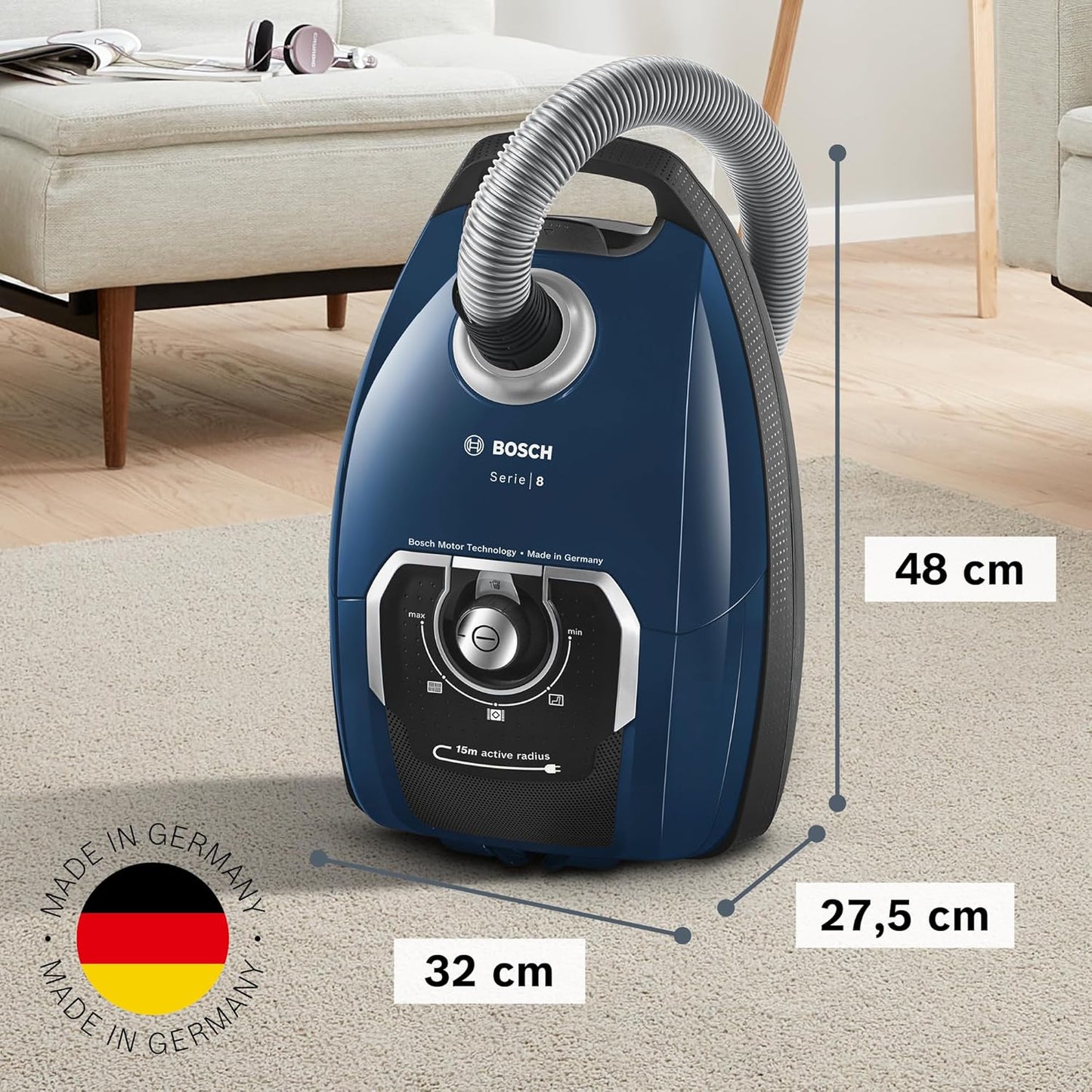 Staubsauger Serie 8 mit Beutel, ideal für Allergiker, Testsieger 2021, Blau