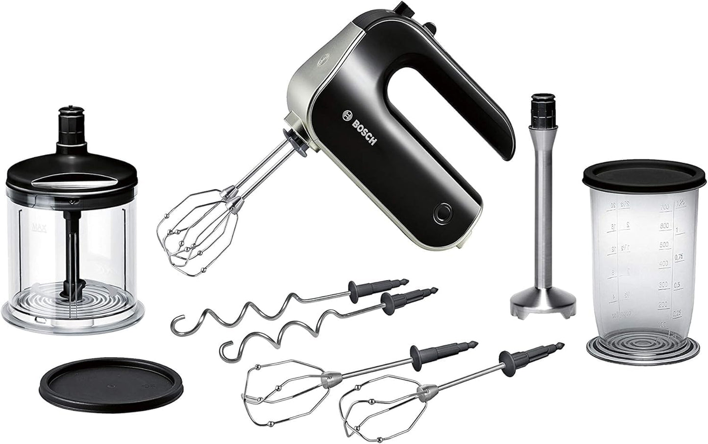 Handmixer mit Rühr- und Knethaken, Schwarz / Chrome