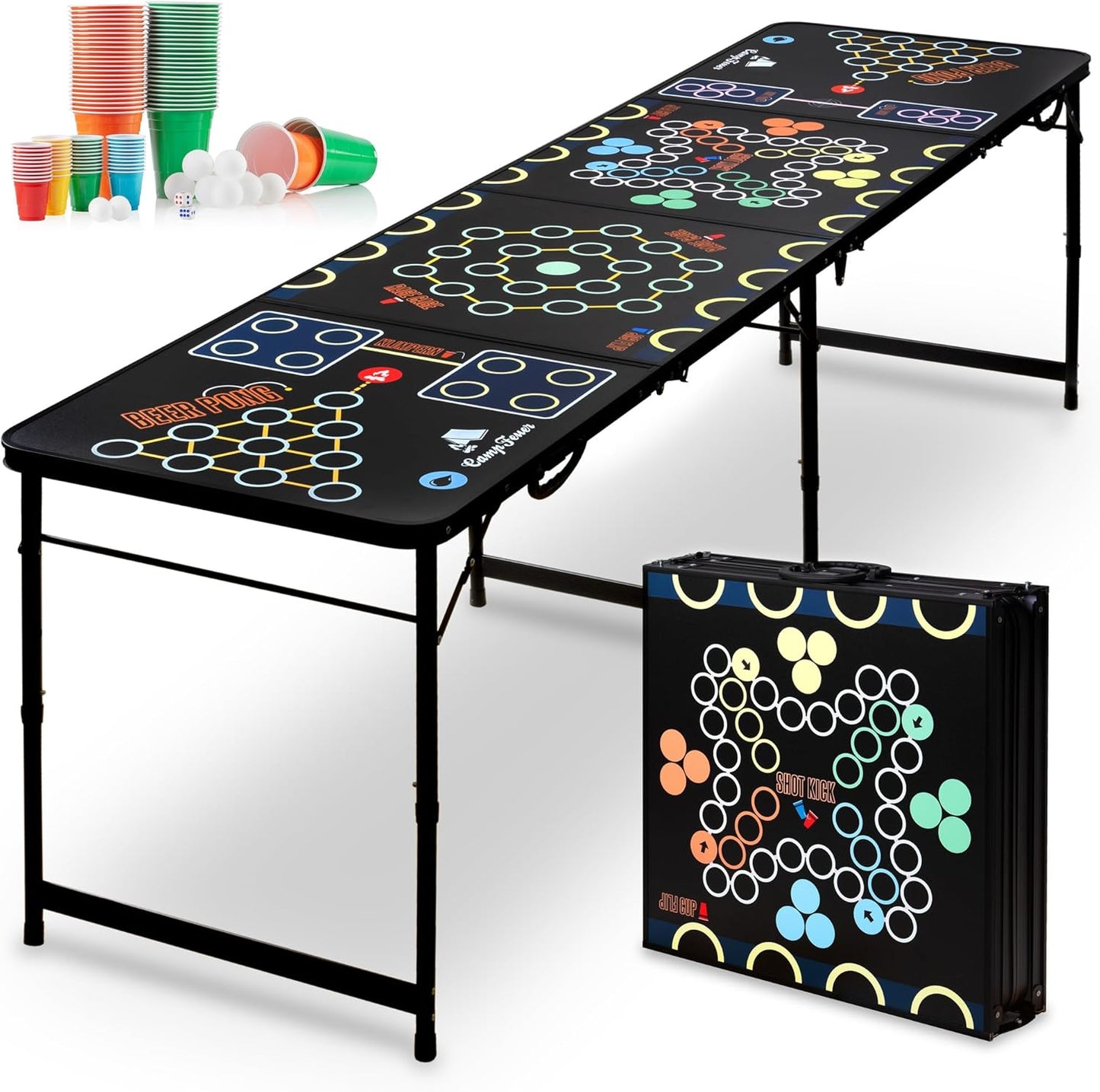 Bierpong Multigame Tisch mit Zubehörset (106-teilig), Tisch inkl. Zubehörset