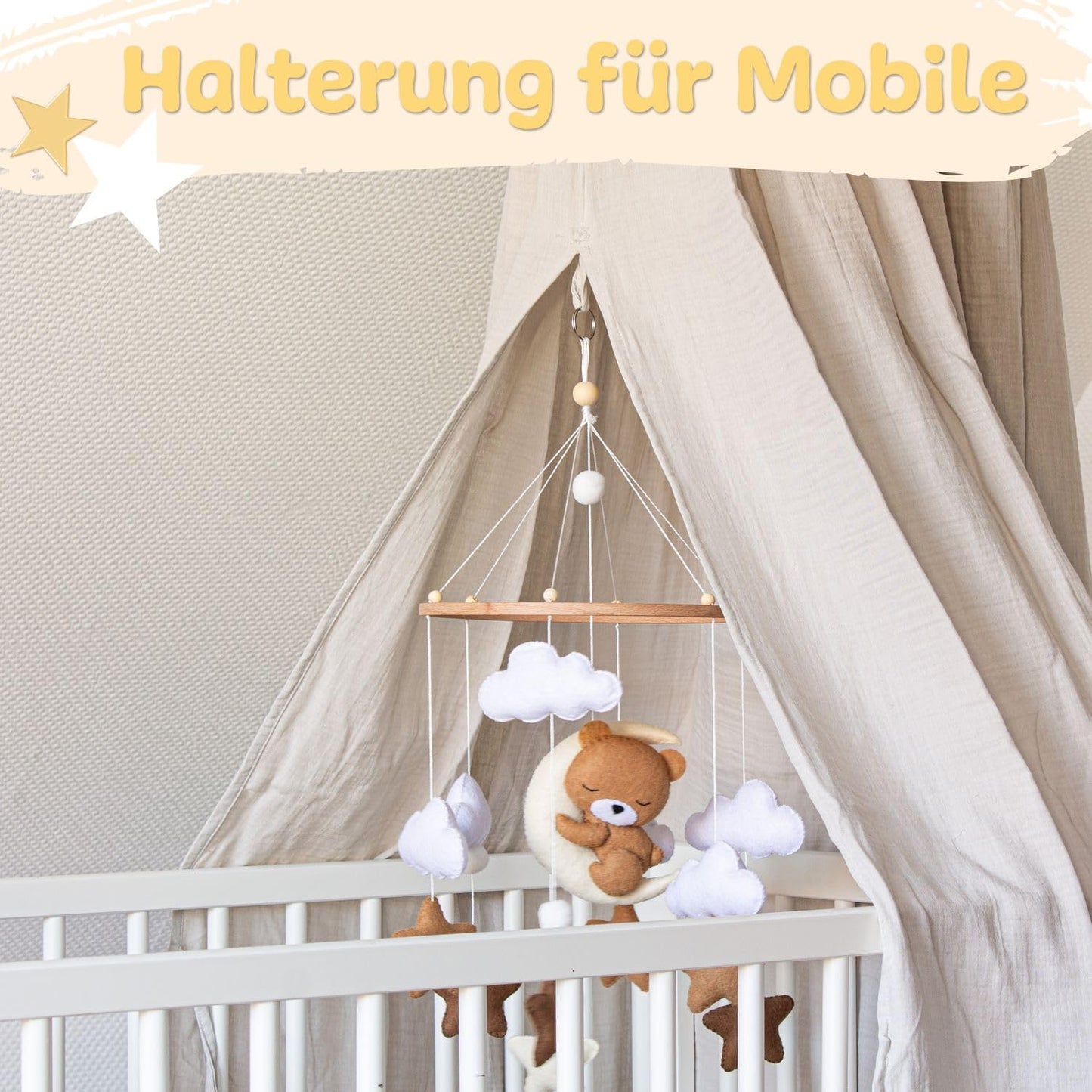 Babybett Betthimmel, ohne Ständer, Stoff hellgrau