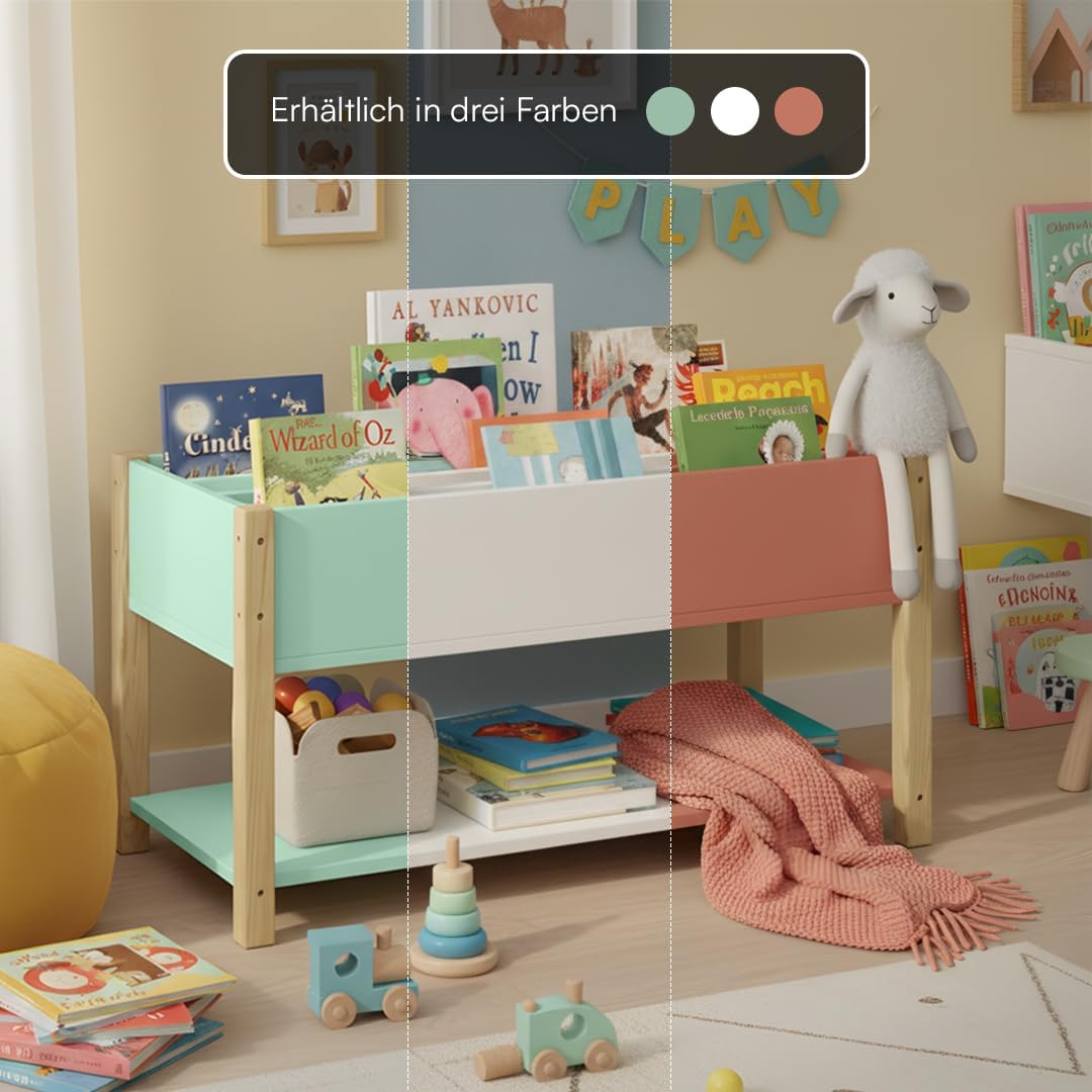 Kinderzimmer Montessori Bücherregal, Weiß/Natur
